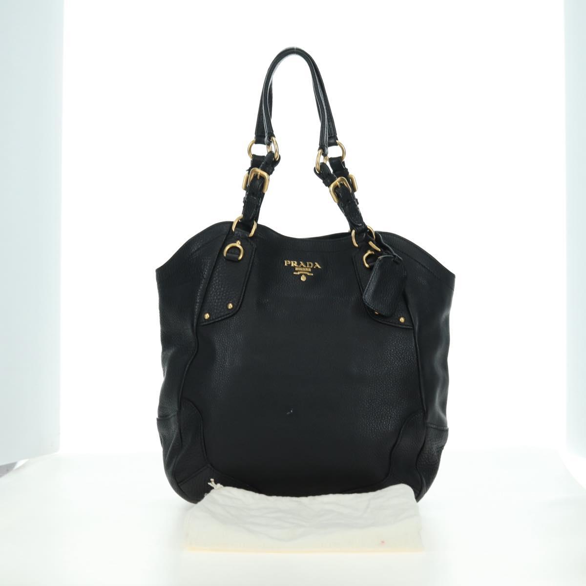 PRADA Tote Bag Leather Black Gold BR3847 Auth am11447V