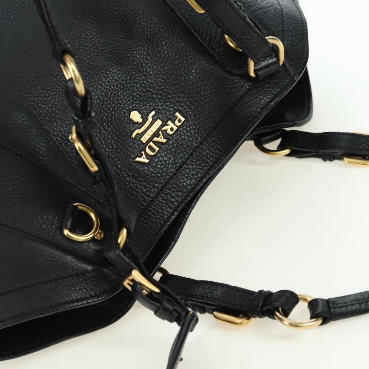 PRADA Tote Bag Leather Black Gold BR3847 Auth am11447V
