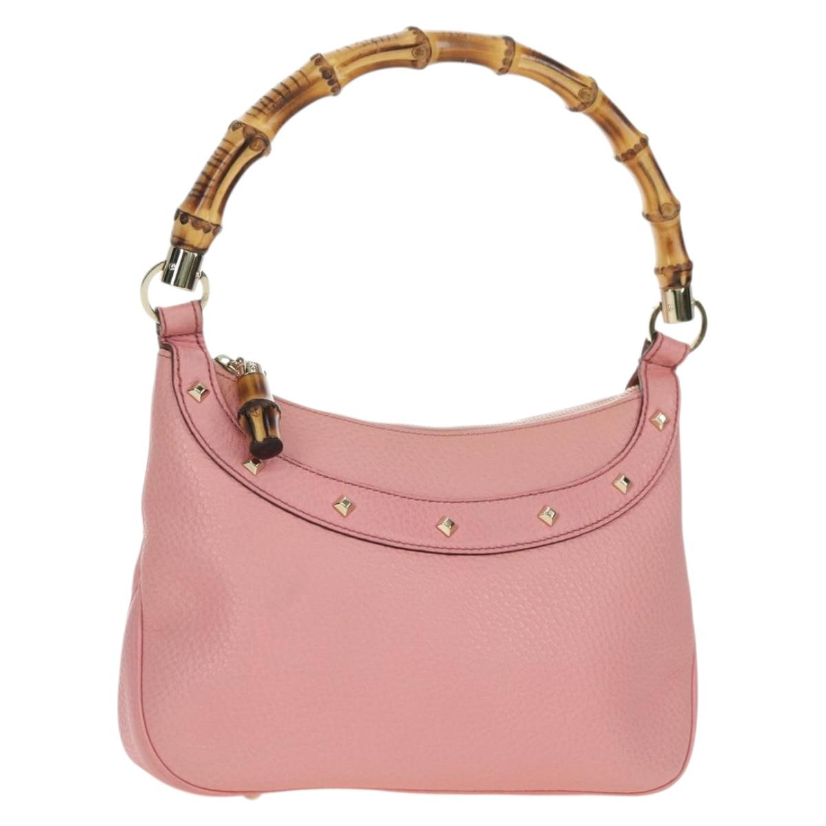 GUCCI Bamboo Studs Shoulder Bag Leather Pink Gold 137378 Auth am11450V