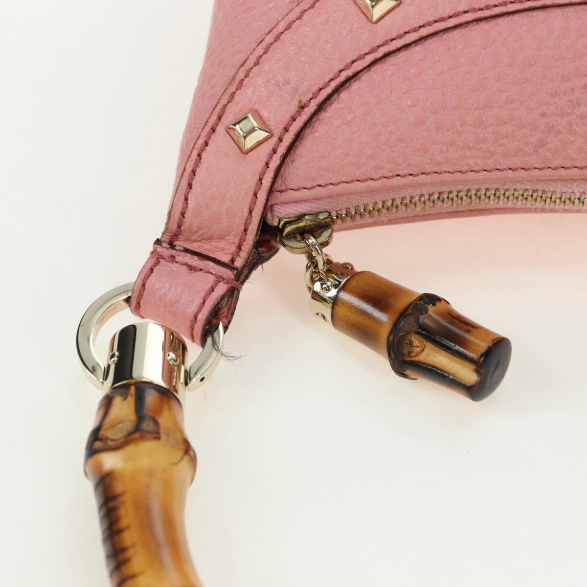 GUCCI Bamboo Studs Shoulder Bag Leather Pink Gold 137378 Auth am11450V