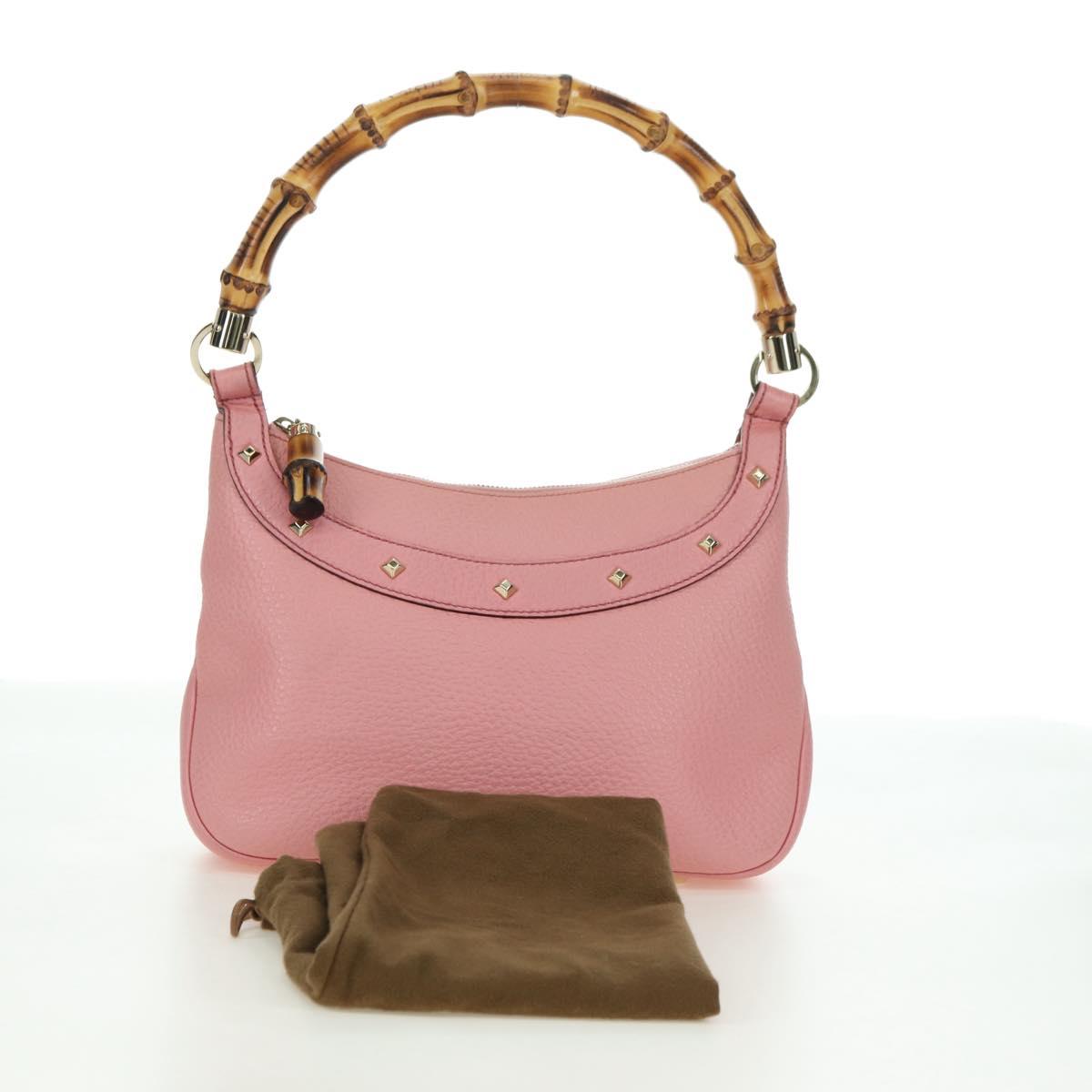 GUCCI Bamboo Studs Shoulder Bag Leather Pink Gold 137378 Auth am11450V