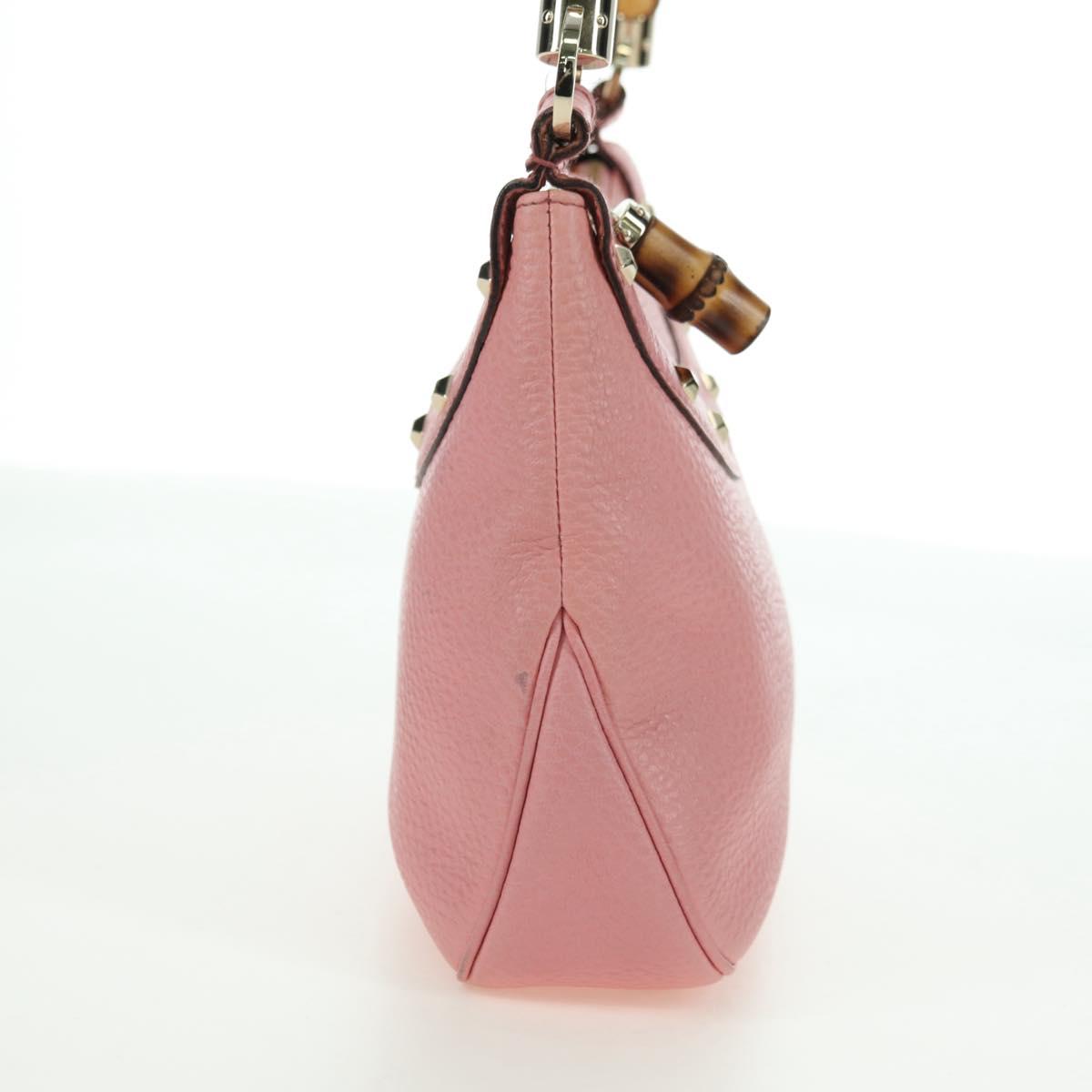 GUCCI Bamboo Studs Shoulder Bag Leather Pink Gold 137378 Auth am11450V