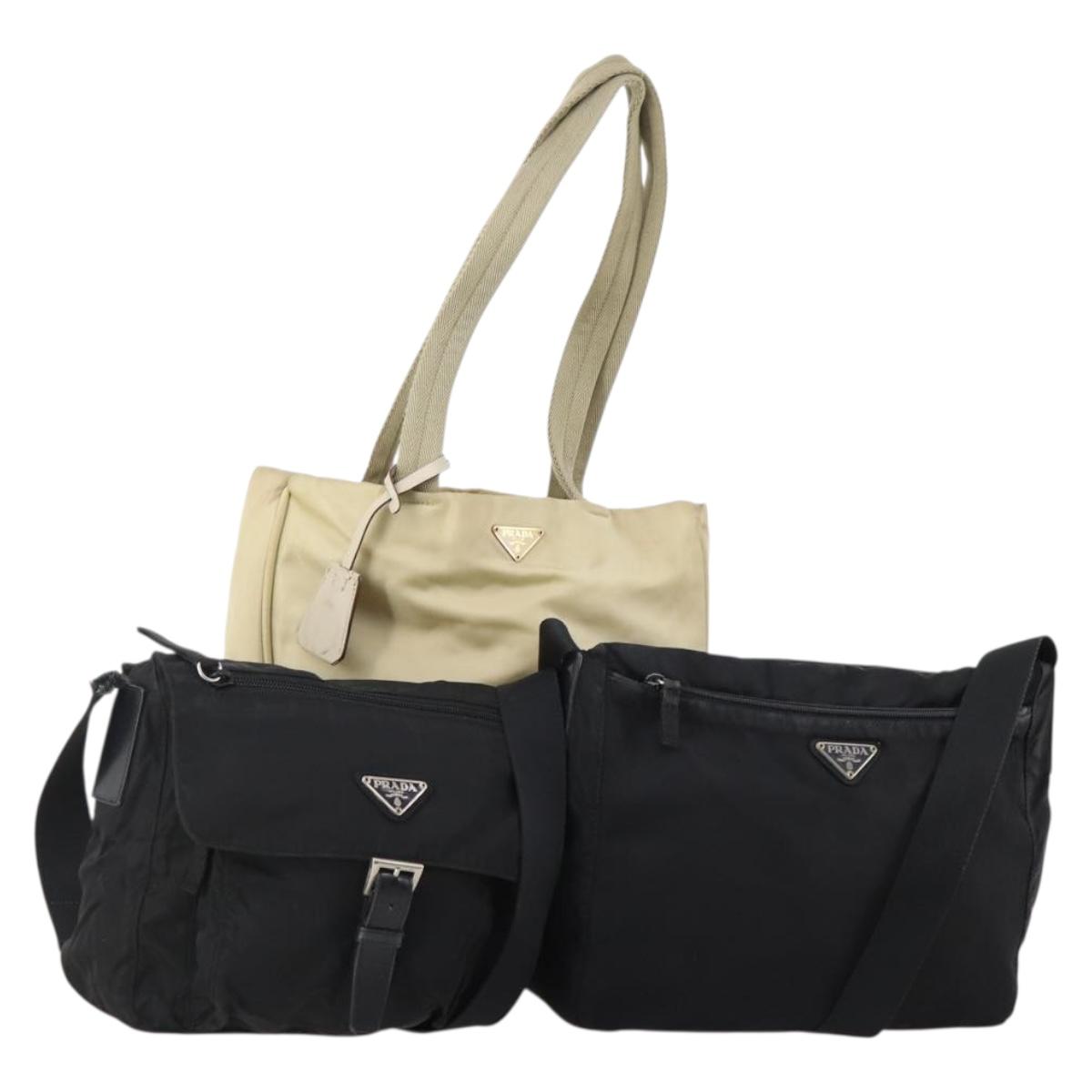 PRADA Shoulder Bag Nylon 3 Set Black Beige Auth am11451