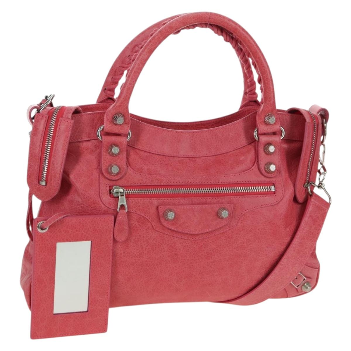 BALENCIAGA Giant Town Hand Bag Leather 2way Pink 240578 Auth am11459SAV