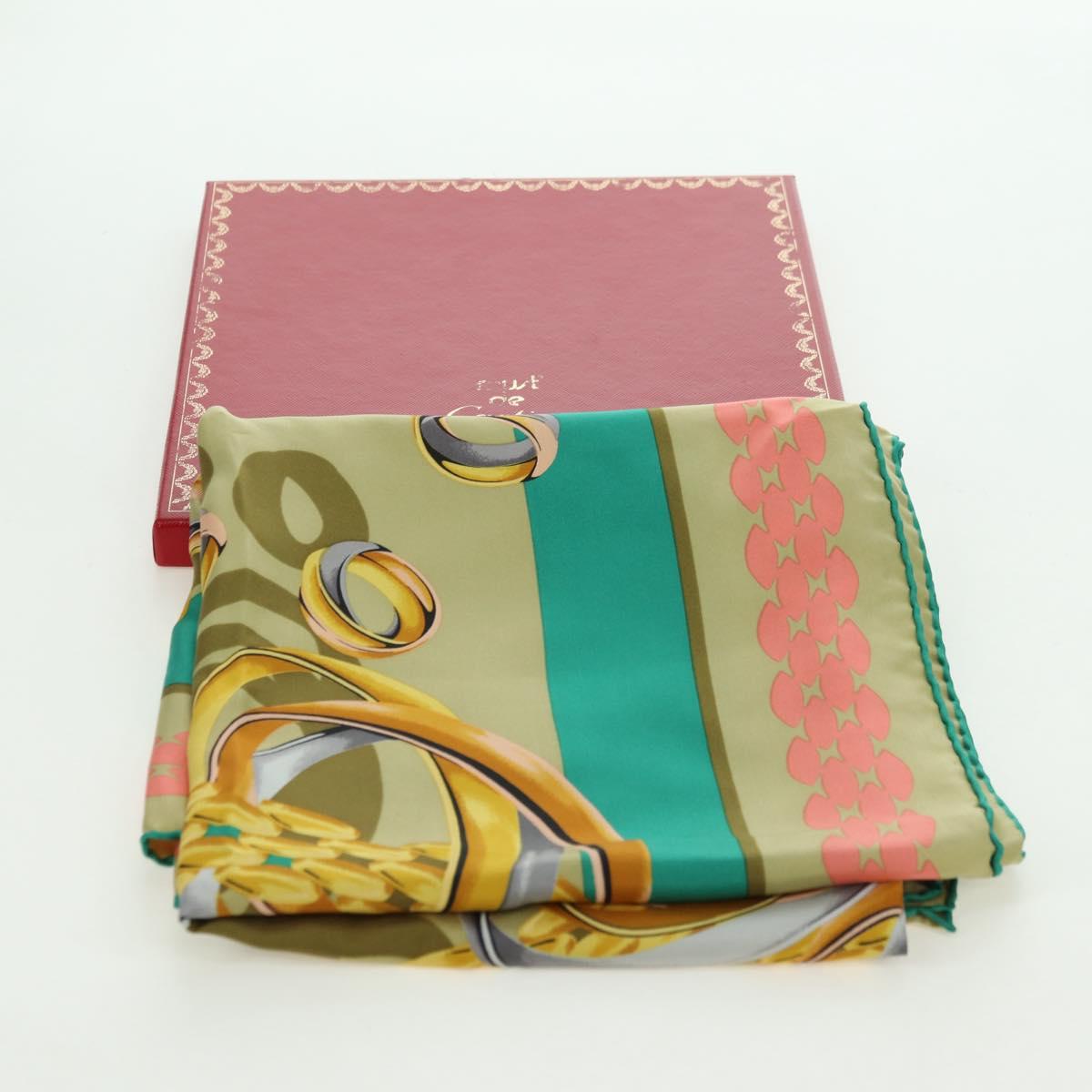 CARTIER Scarf Silk Khaki Auth am11464A