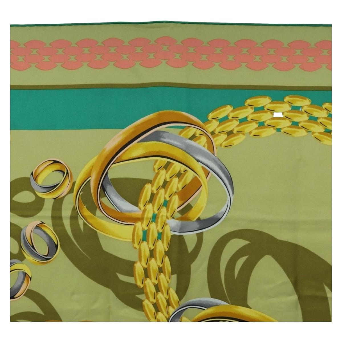 CARTIER Scarf Silk Khaki Auth am11464A