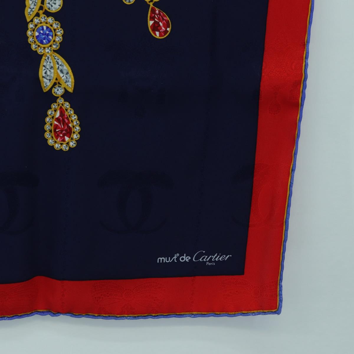 CARTIER Scarf Silk Red Navy Auth am11465V