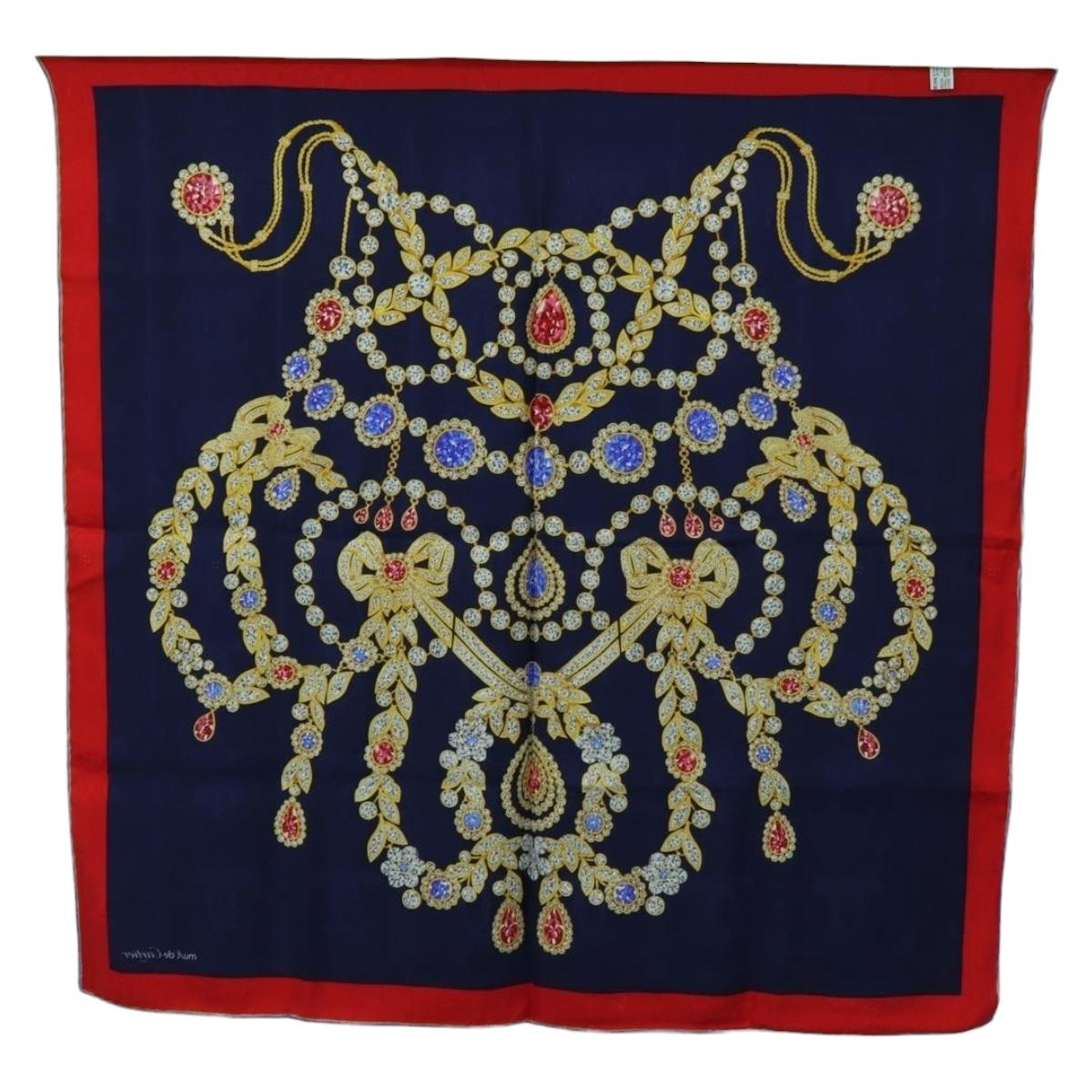 CARTIER Scarf Silk Red Navy Auth am11465V