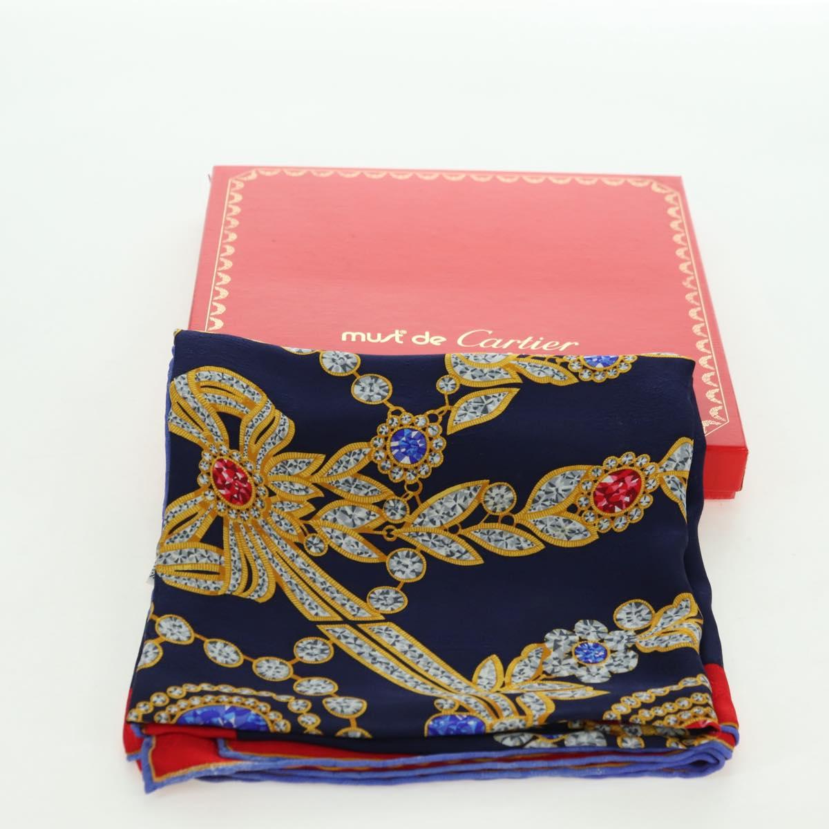 CARTIER Scarf Silk Red Navy Auth am11465V