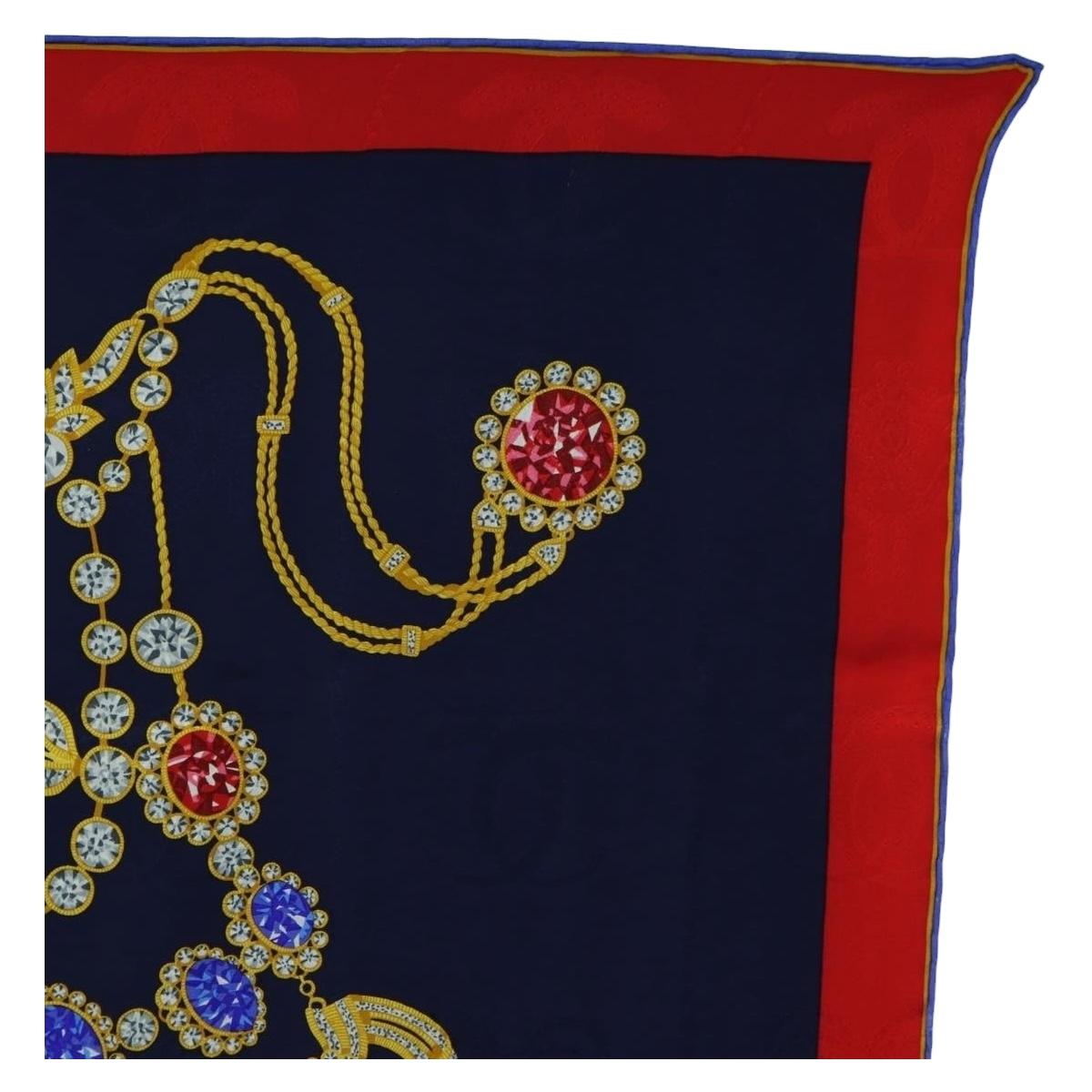 CARTIER Scarf Silk Red Navy Auth am11465V
