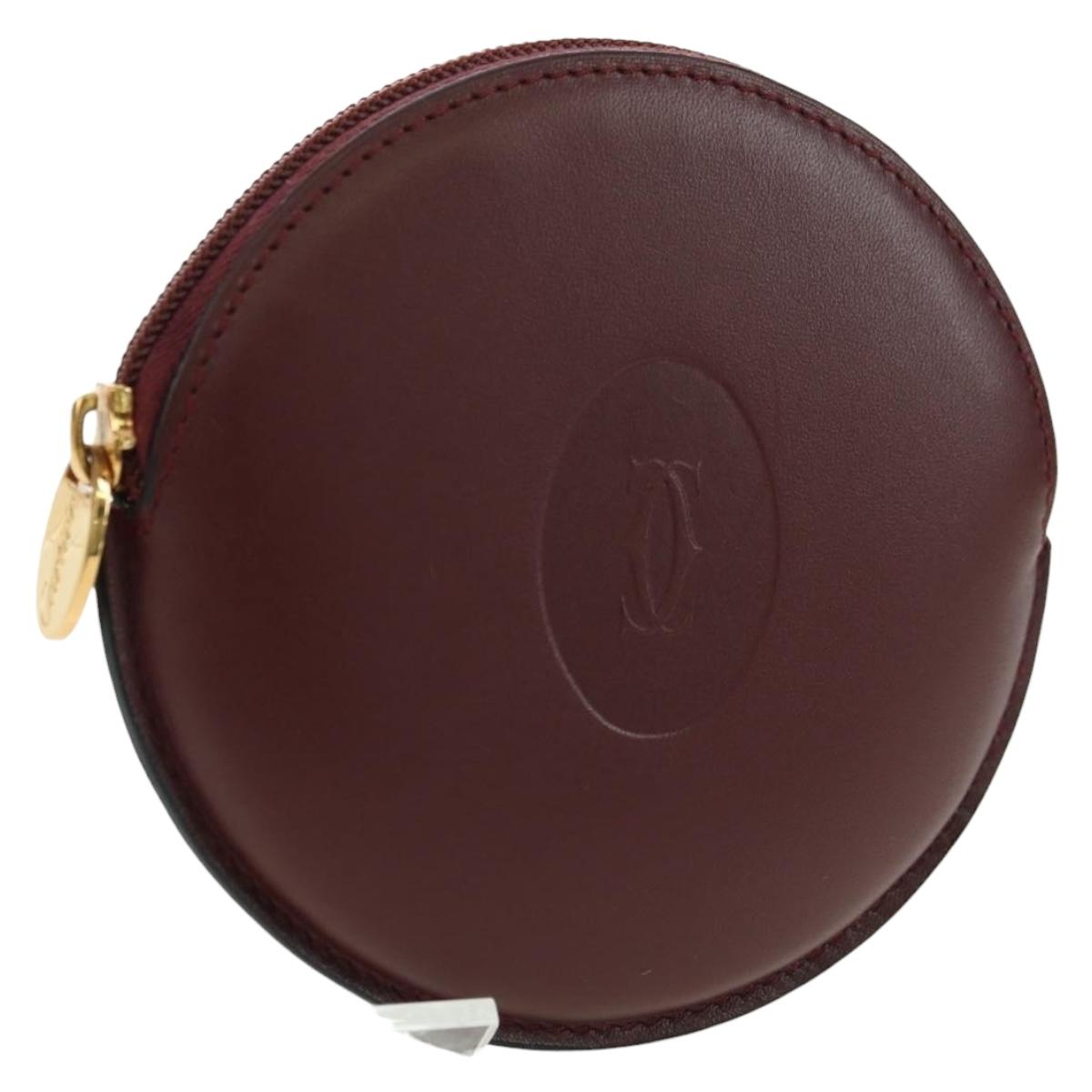 CARTIER Must Line Coin Purse Leather Bordeaux Gold Auth am11475V