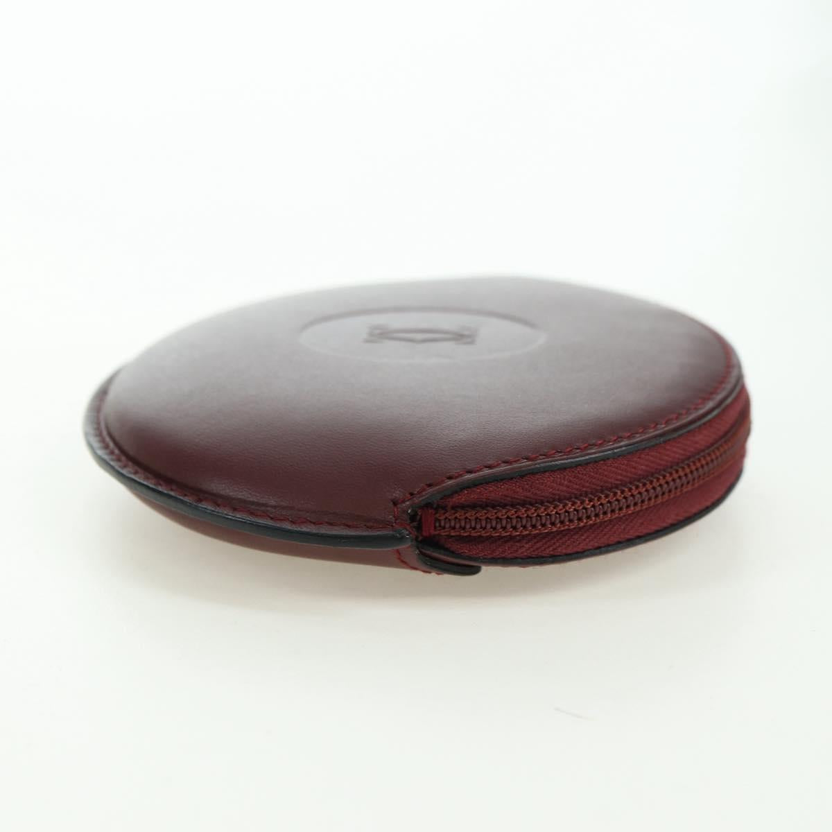 CARTIER Must Line Coin Purse Leather Bordeaux Gold Auth am11475V
