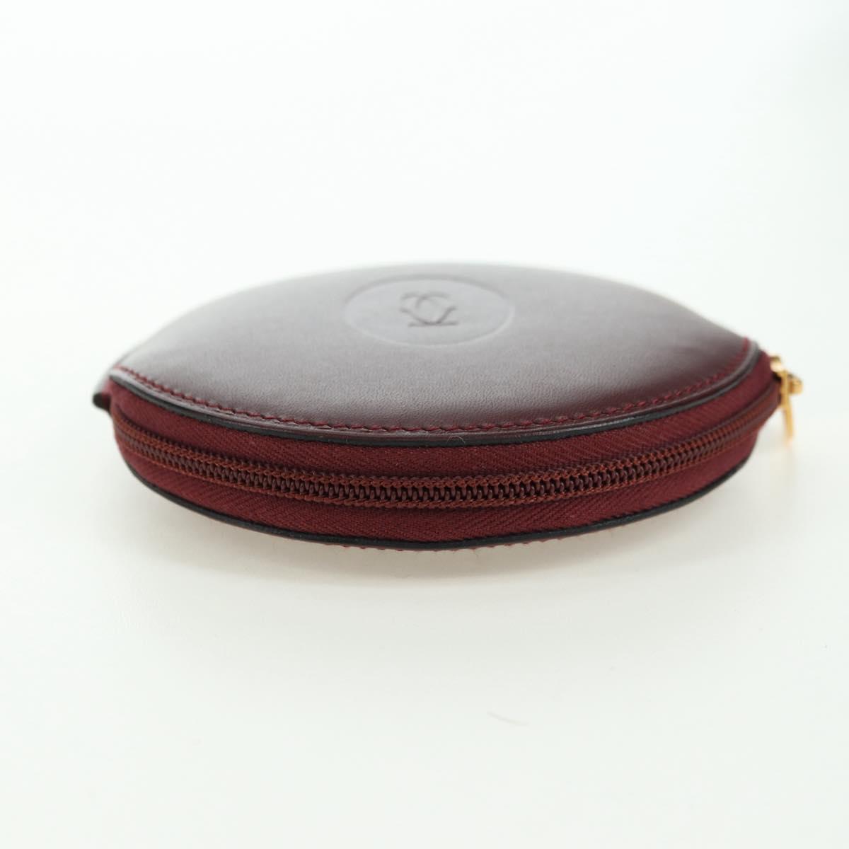 CARTIER Must Line Coin Purse Leather Bordeaux Gold Auth am11475V