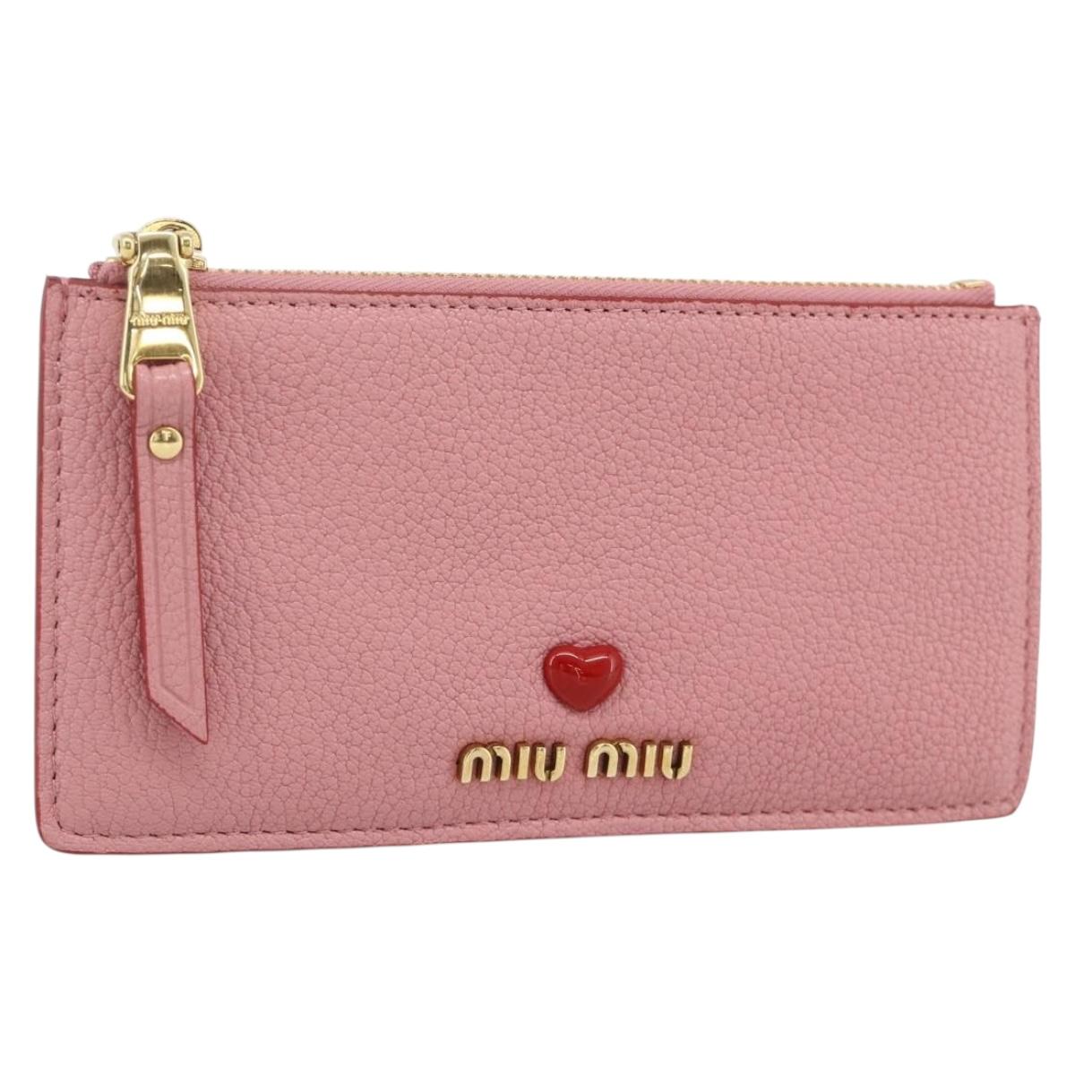 Miu Miu Madras Lab Fragment Case Card Case Leather Pink Gold Auth am11478V