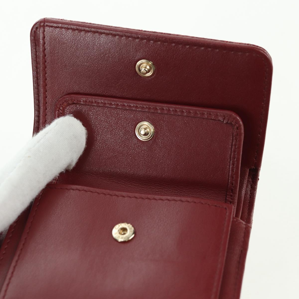 CHANEL Camelia Trifold Wallet Leather Bordeaux Gold CC Auth am11479M