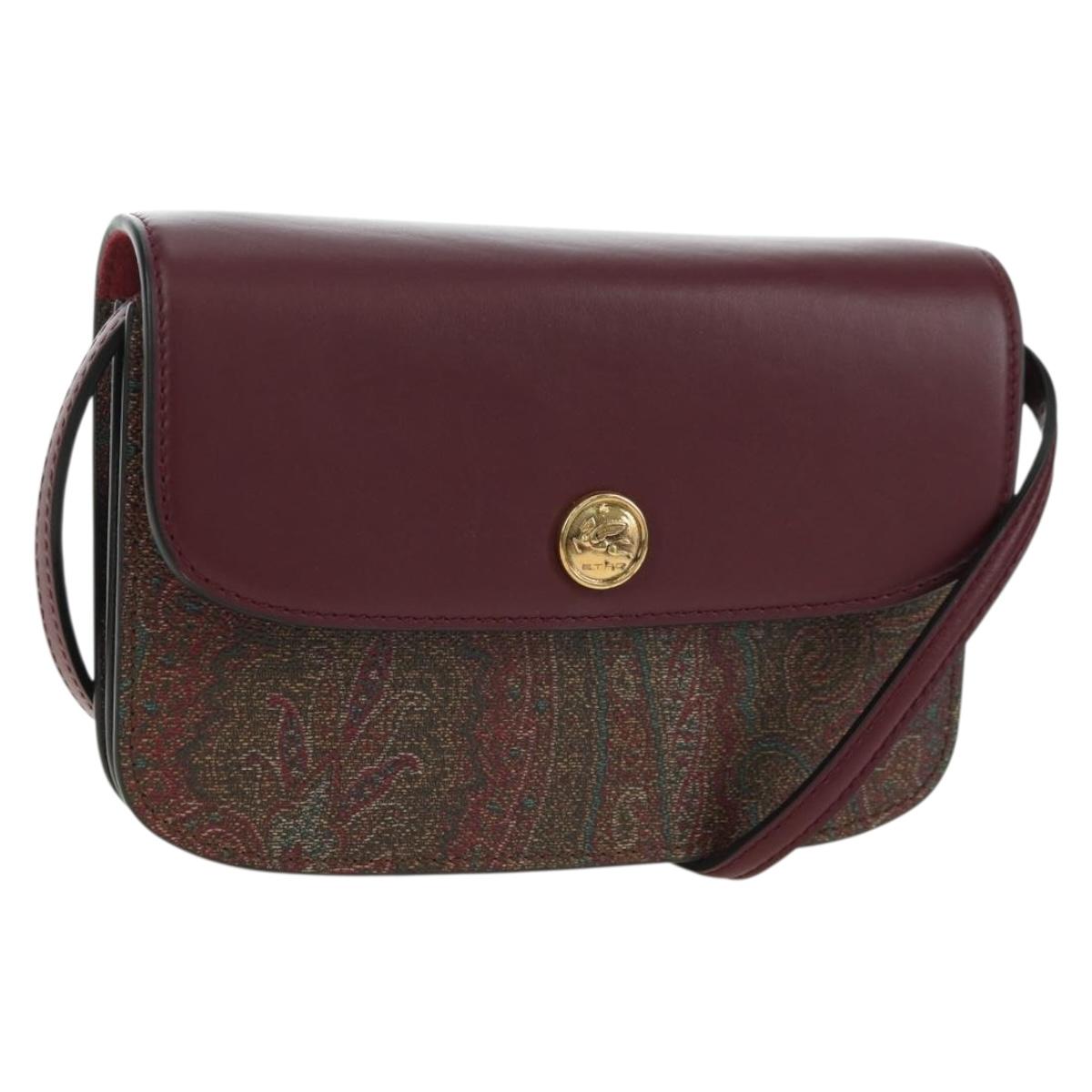 ETRO Paisley Shoulder Bag PVC Leather Gold Bordeaux Auth am11482V