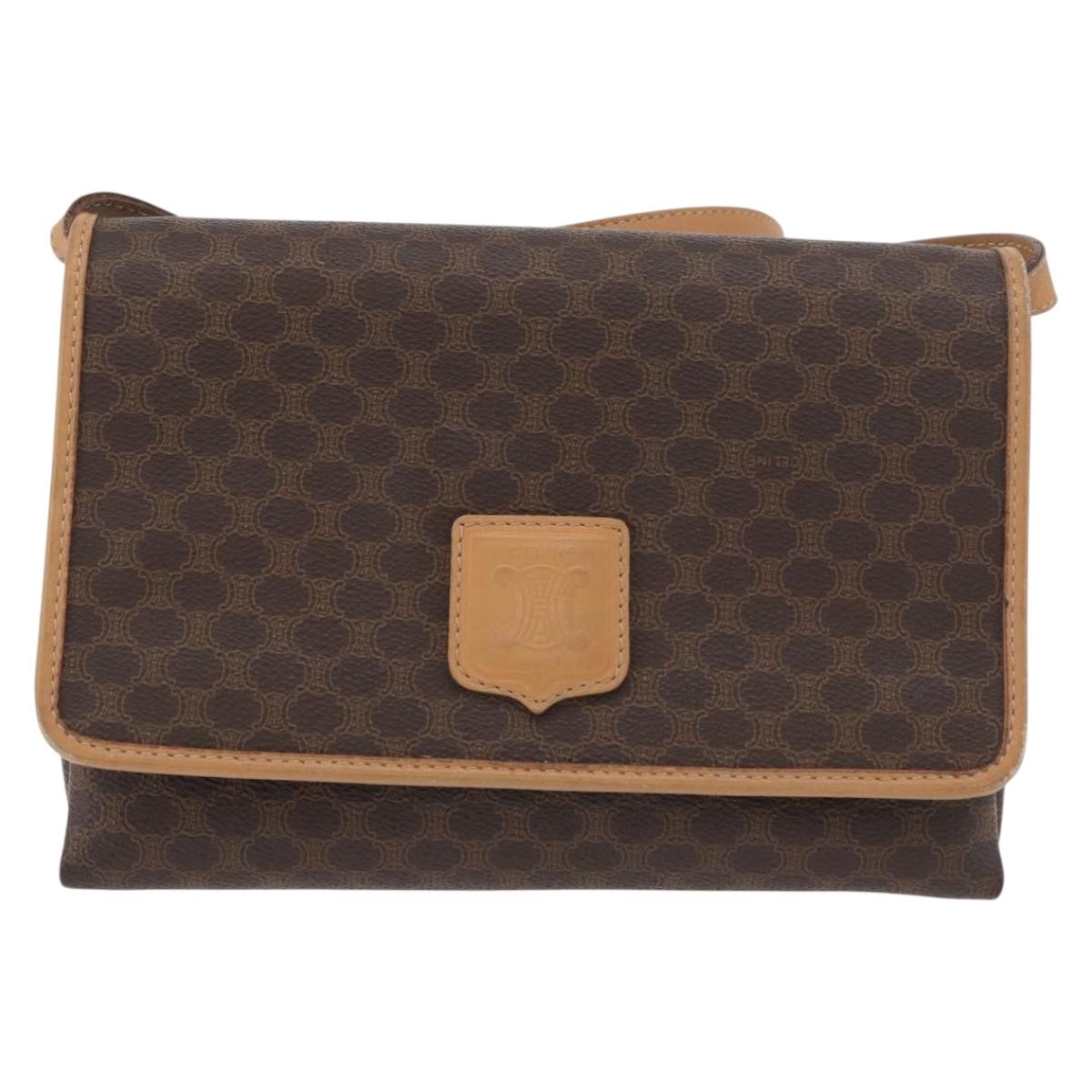 CELINE Macadam Canvas Shoulder Bag PVC Leather Brown Gold Auth am11484A