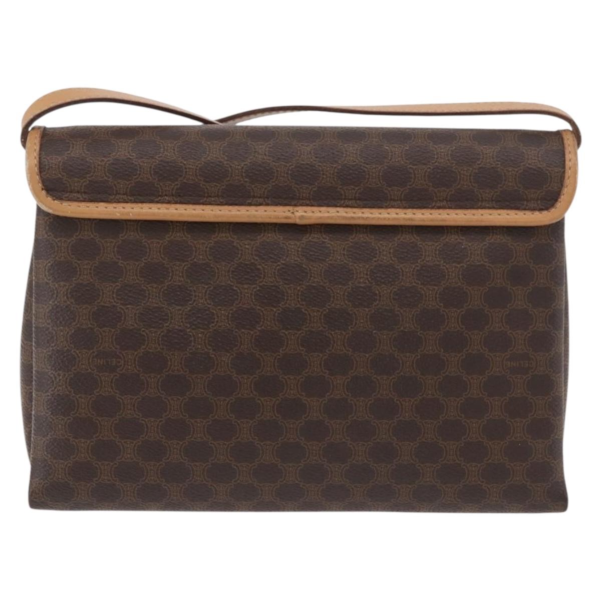 CELINE Macadam Canvas Shoulder Bag PVC Leather Brown Gold Auth am11484A