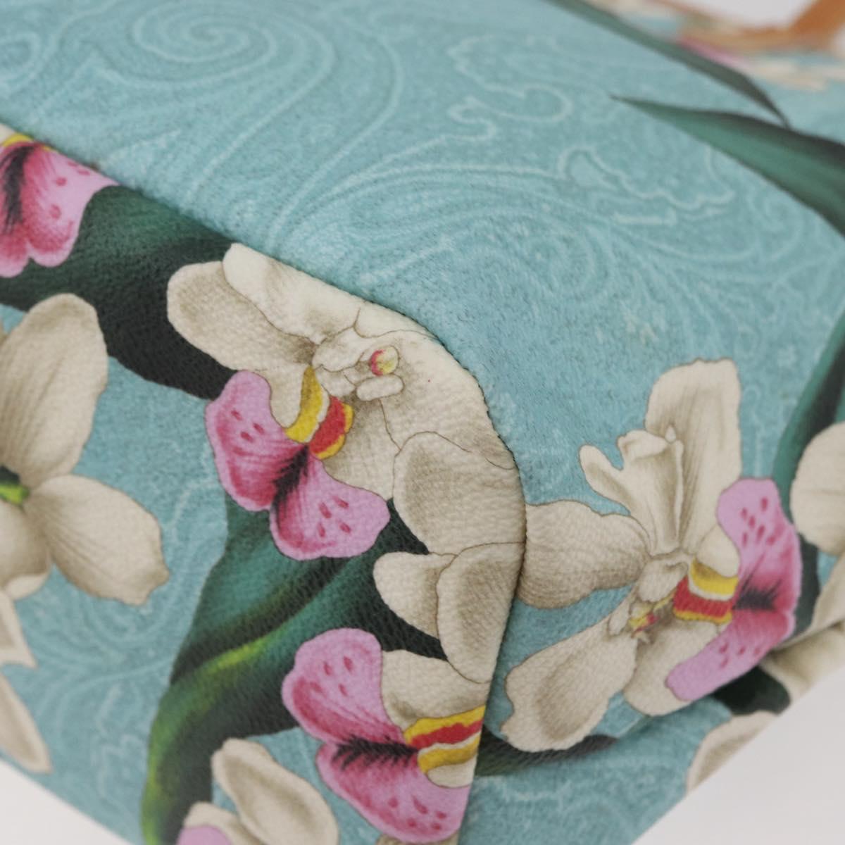 ETRO Paisley Flower Tote Bag PVC Light Blue Gold Auth am11485A