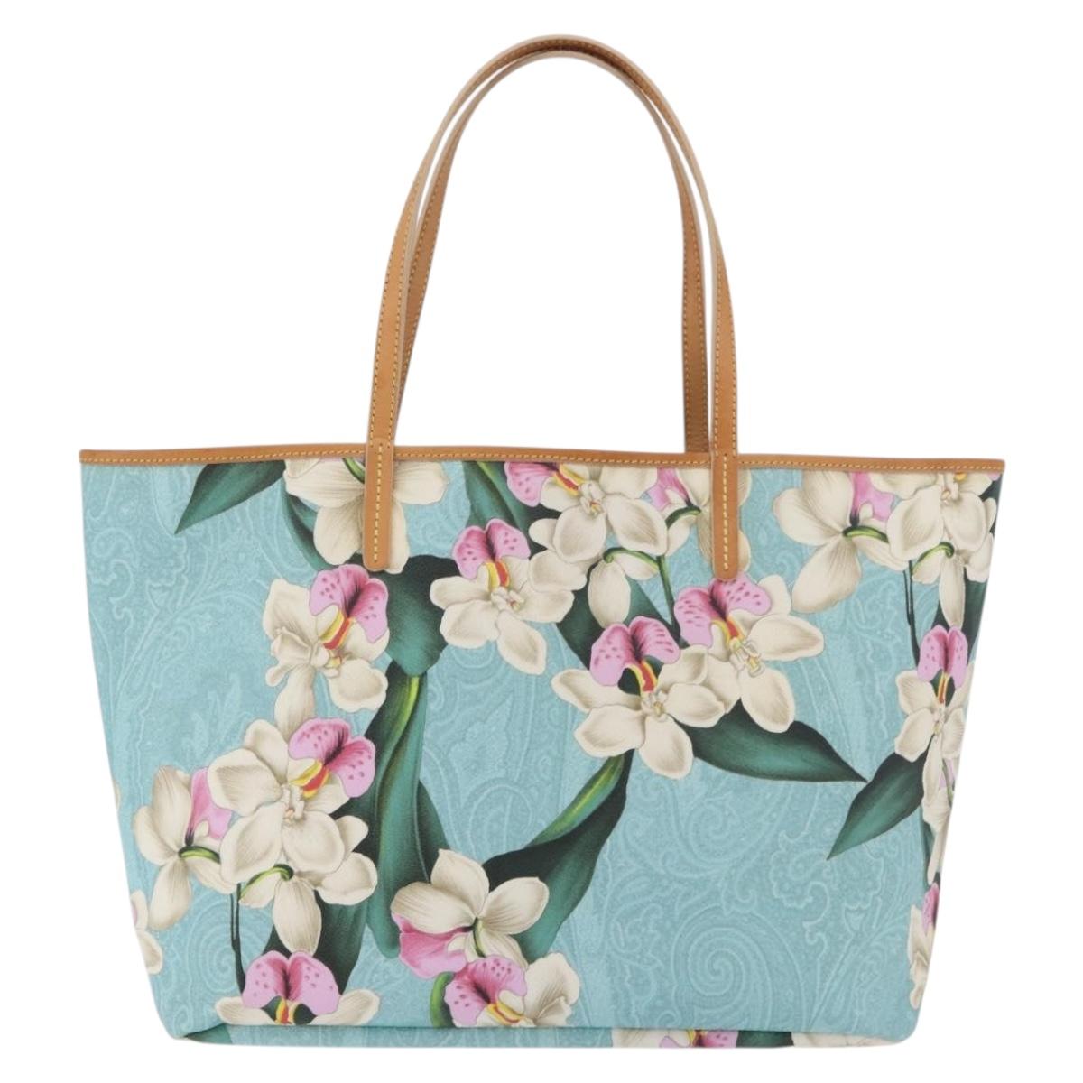 ETRO Paisley Flower Tote Bag PVC Light Blue Gold Auth am11485A
