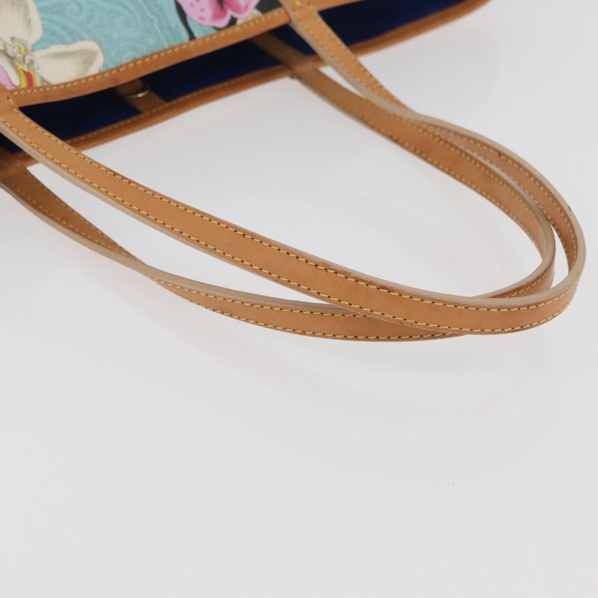 ETRO Paisley Flower Tote Bag PVC Light Blue Gold Auth am11485A