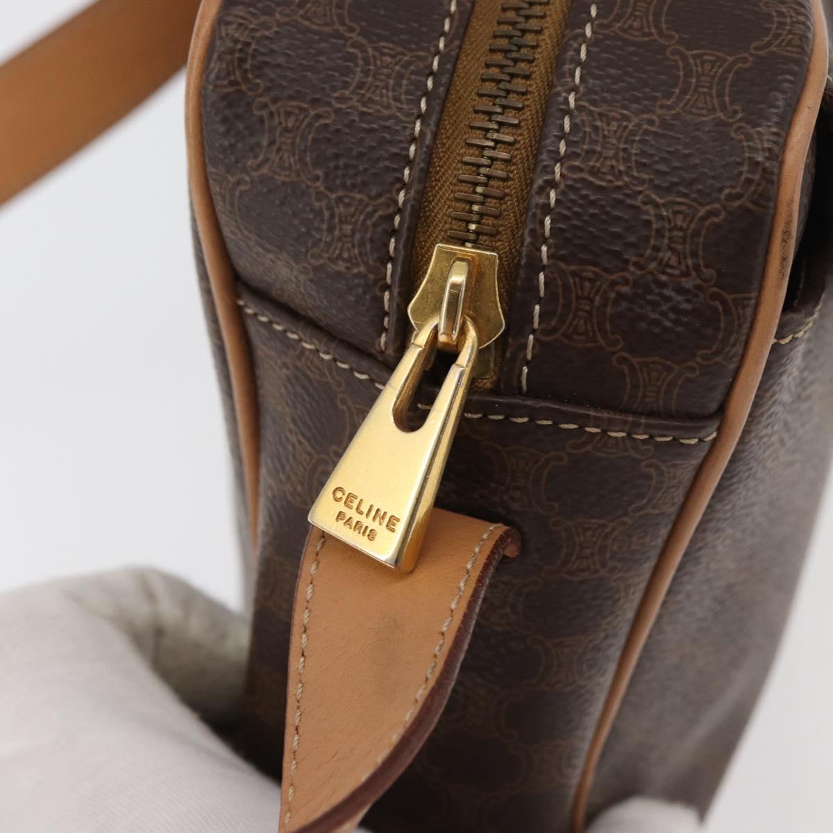 CELINE Macadam Canvas Shoulder Bag PVC Leather Brown Gold Auth am11493A