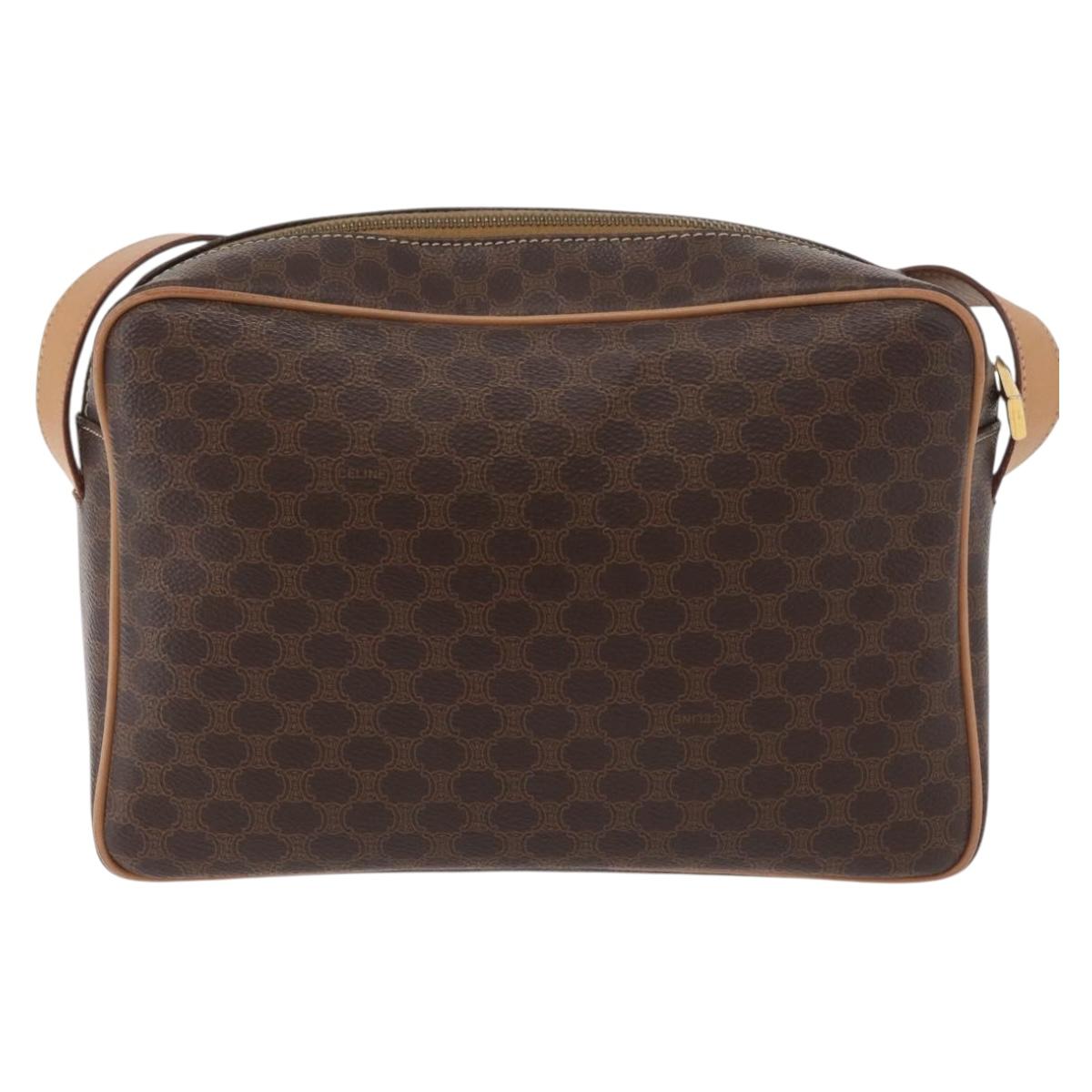 CELINE Macadam Canvas Shoulder Bag PVC Leather Brown Gold Auth am11493A