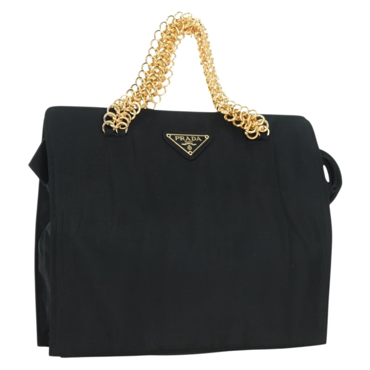 PRADA Chain Hand Bag Nylon Black Gold B4019 Auth am11495V