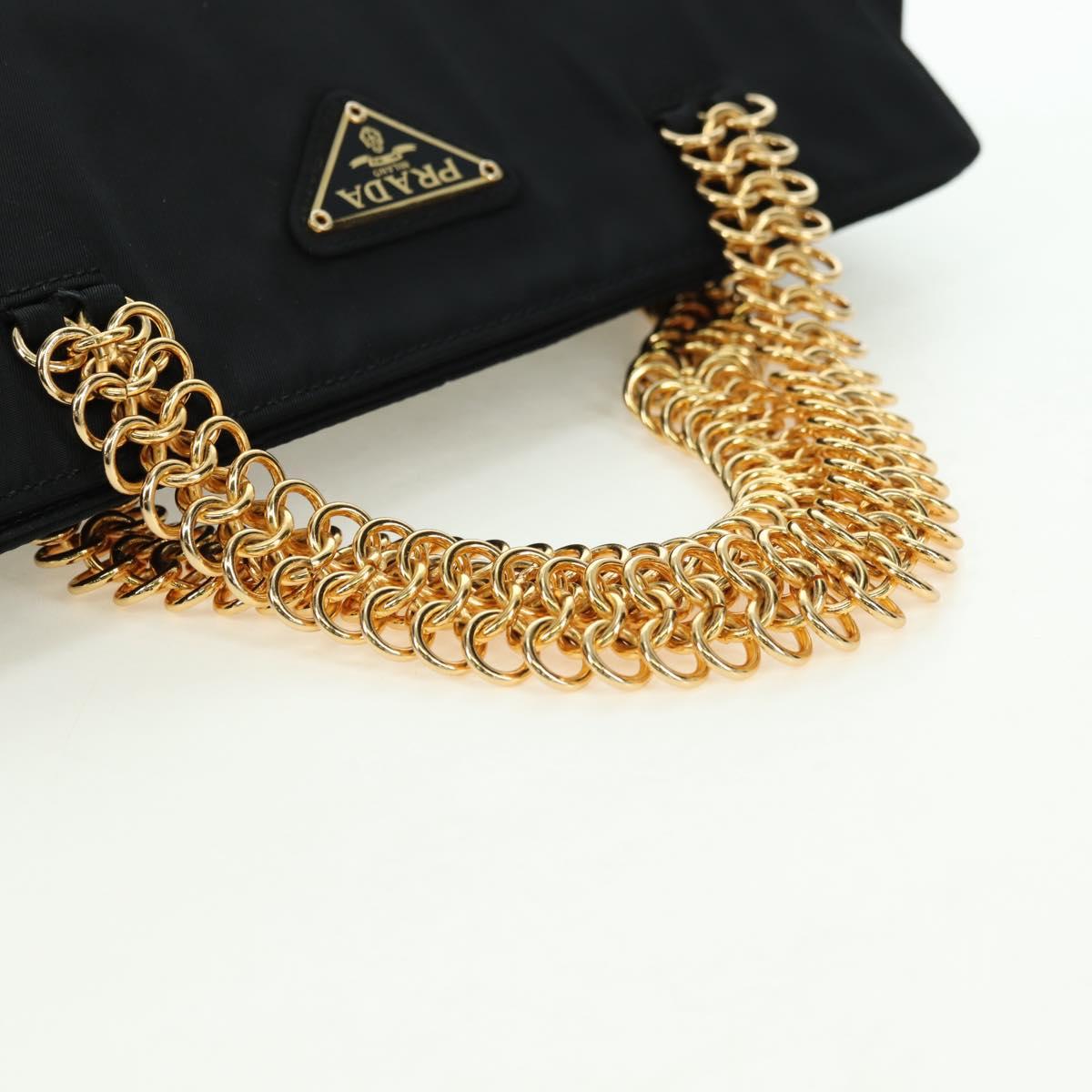 PRADA Chain Hand Bag Nylon Black Gold B4019 Auth am11495V