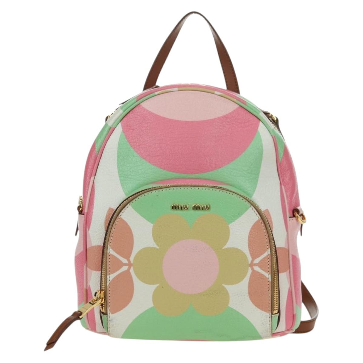 Miu Miu Backpack Leather Multicolor Gold Auth am11496V