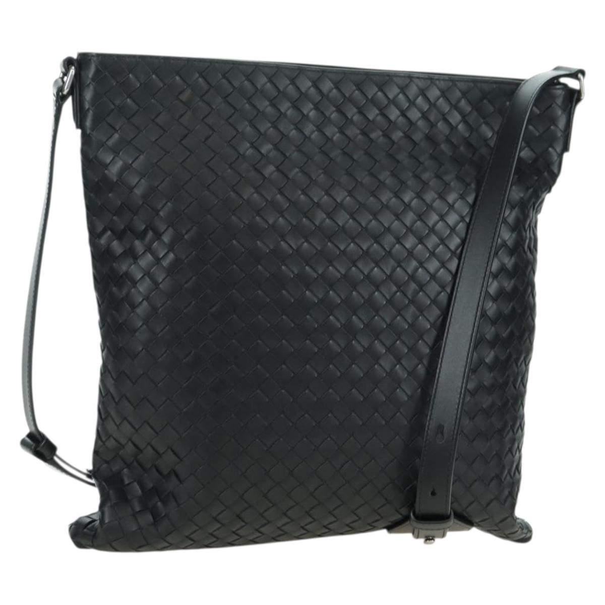BOTTEGA VENETA INTRECCIATO Shoulder Bag Leather Black Silver Auth am11497SAV