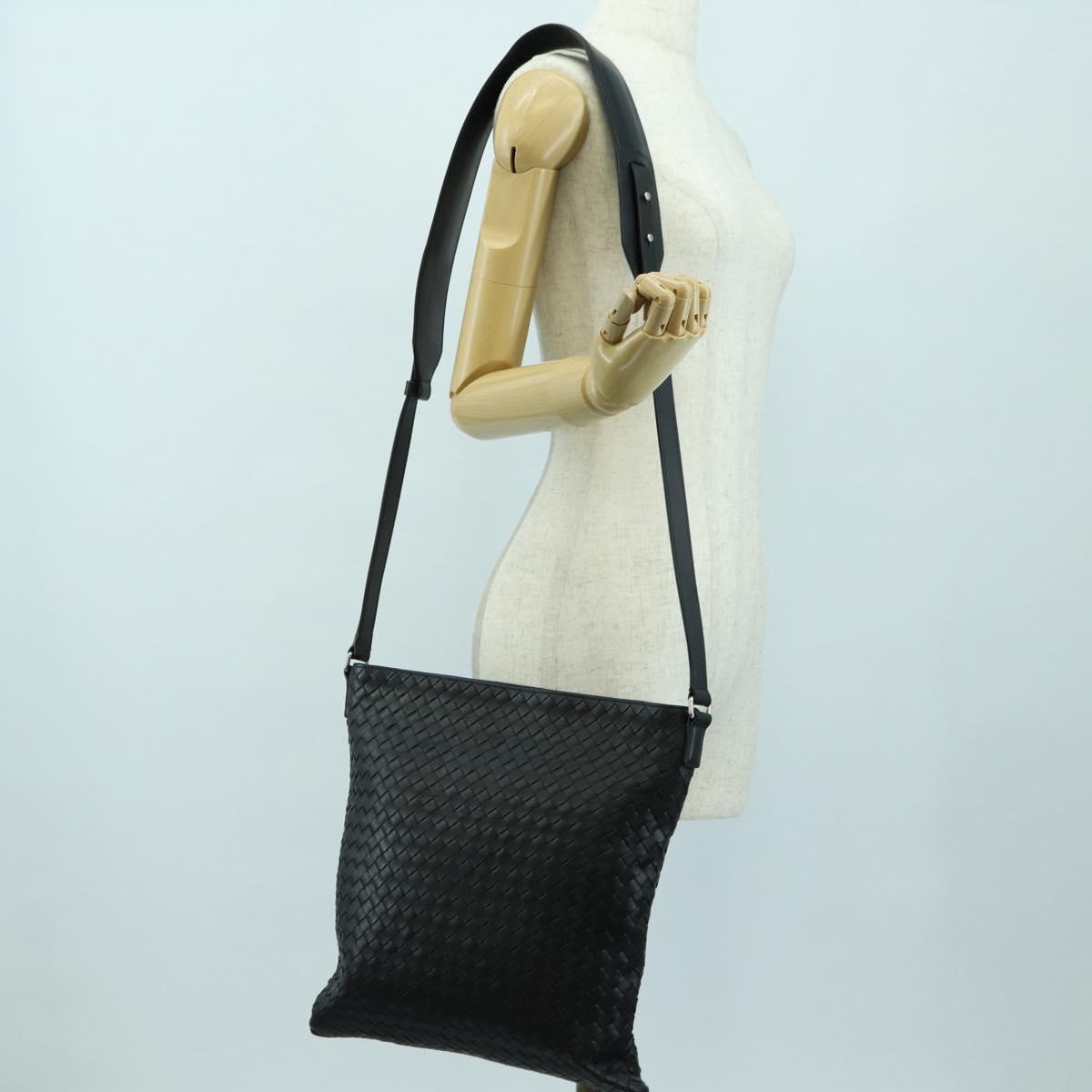 BOTTEGA VENETA INTRECCIATO Shoulder Bag Leather Black Silver Auth am11497SAV