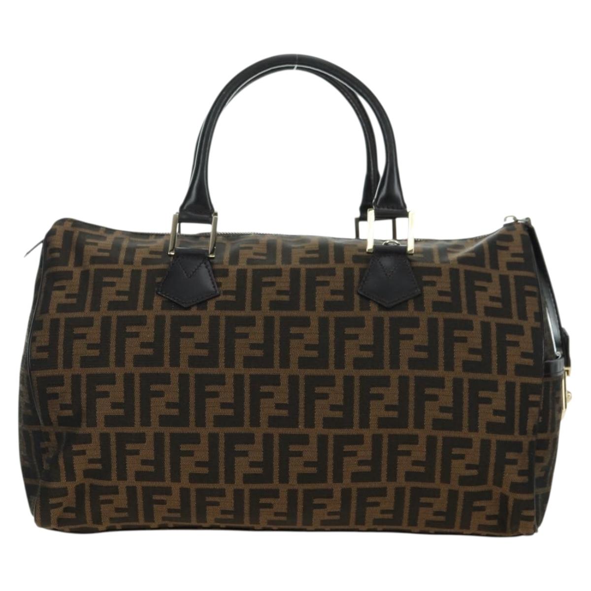 FENDI Zucca Canvas Mini Boston Bag Brown Black Auth am11498SAV