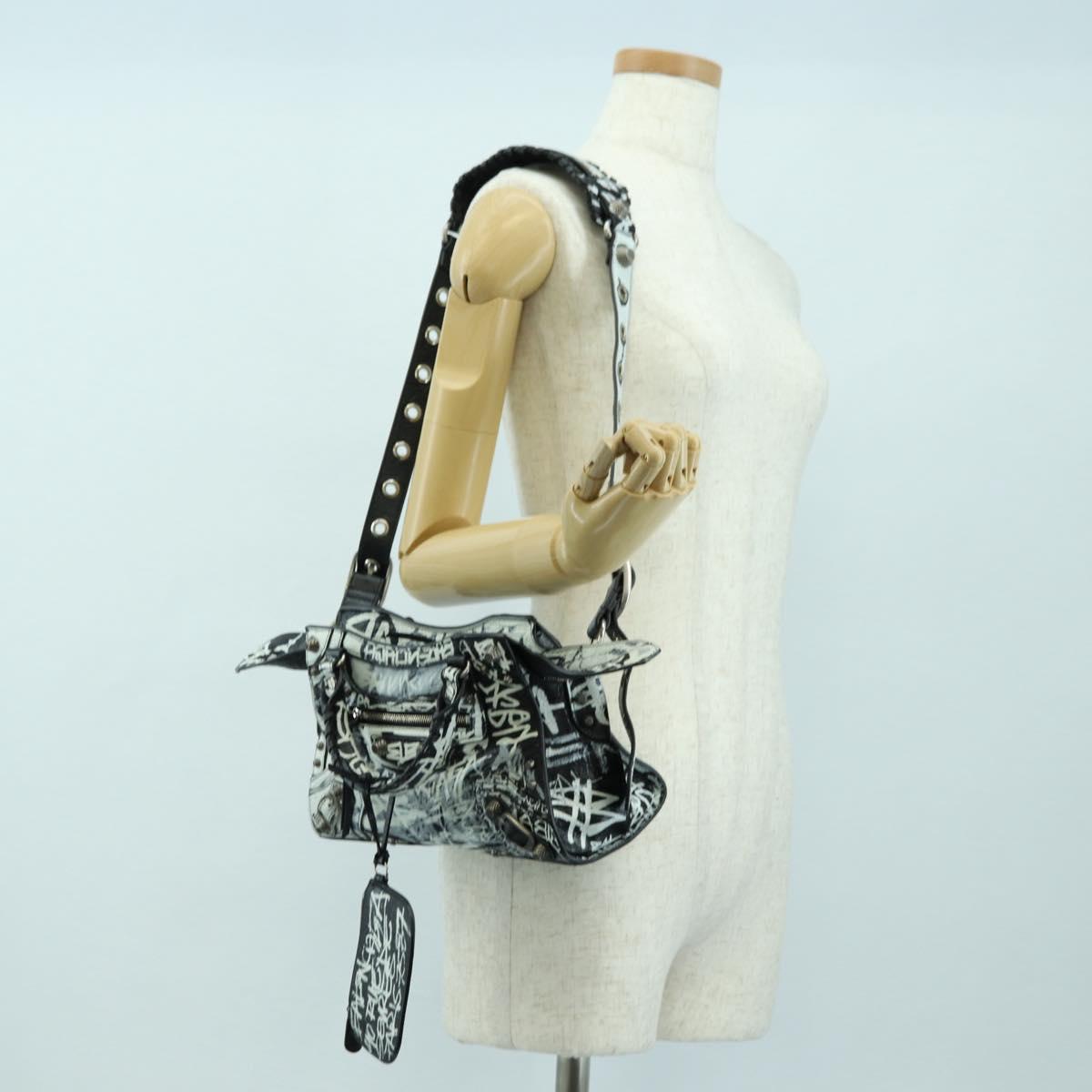 BALENCIAGA Neo Kago City XS Graffiti Bag Leather White 700940 Auth am11504SM