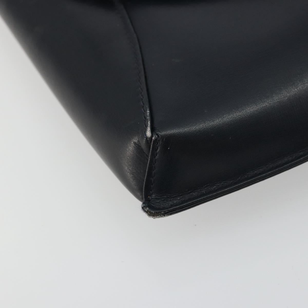 GUCCI Old Shoulder Bag Leather Navy Gold Auth am11511