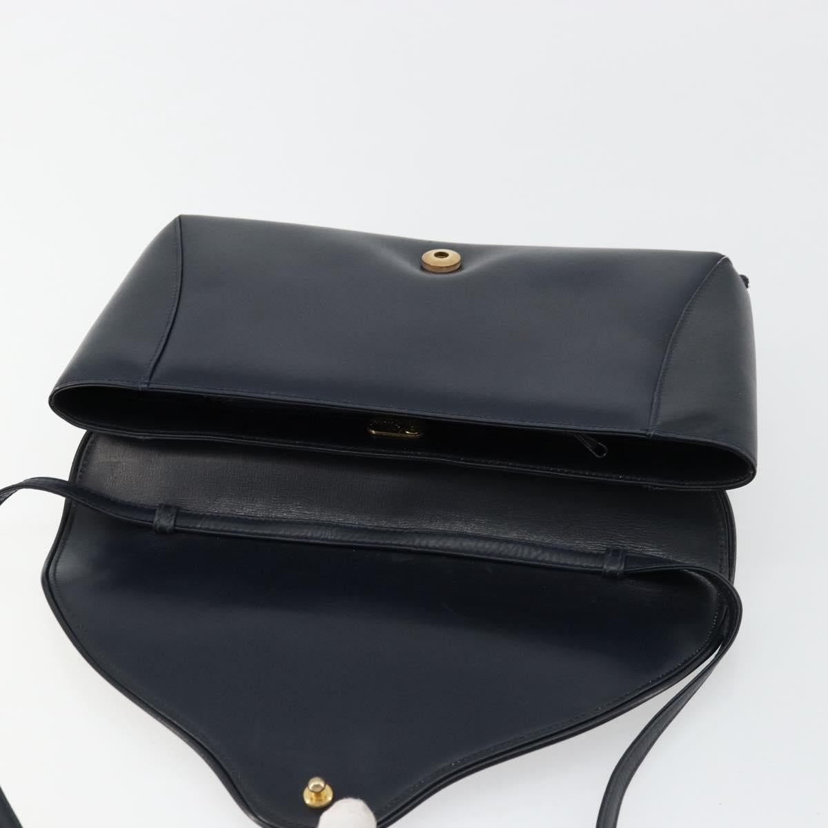GUCCI Old Shoulder Bag Leather Navy Gold Auth am11511