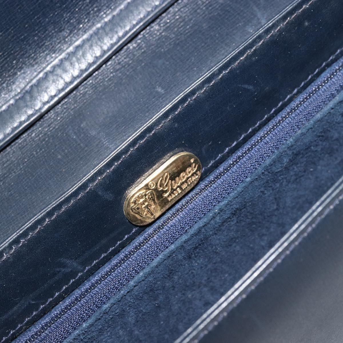 GUCCI Old Shoulder Bag Leather Navy Gold Auth am11511