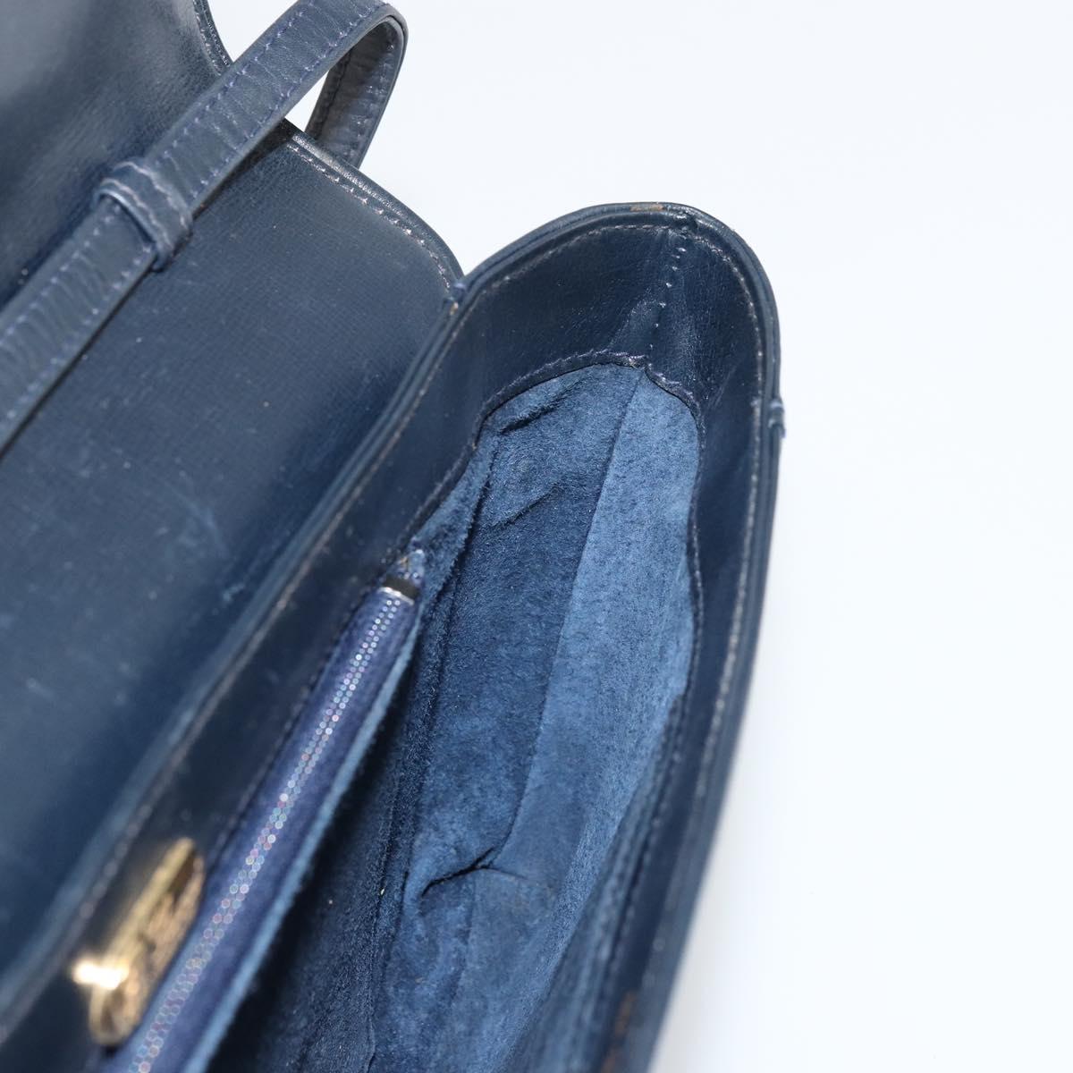 GUCCI Old Shoulder Bag Leather Navy Gold Auth am11511