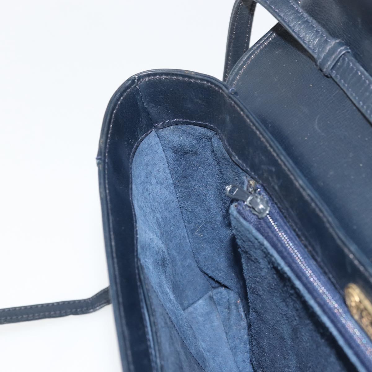 GUCCI Old Shoulder Bag Leather Navy Gold Auth am11511