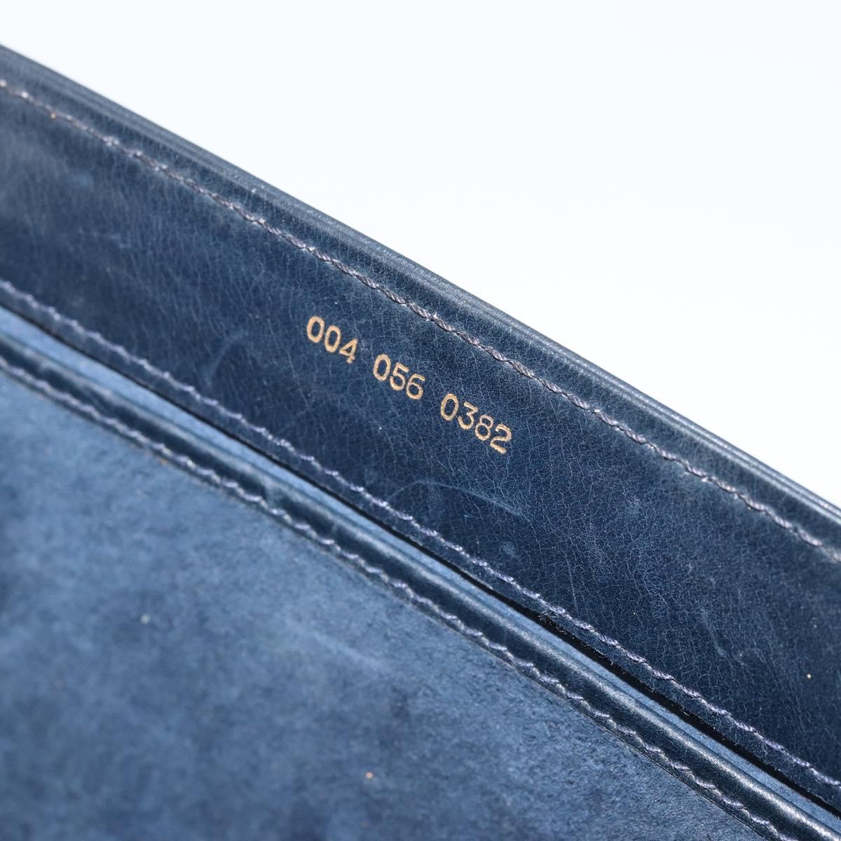 GUCCI Old Shoulder Bag Leather Navy Gold Auth am11511