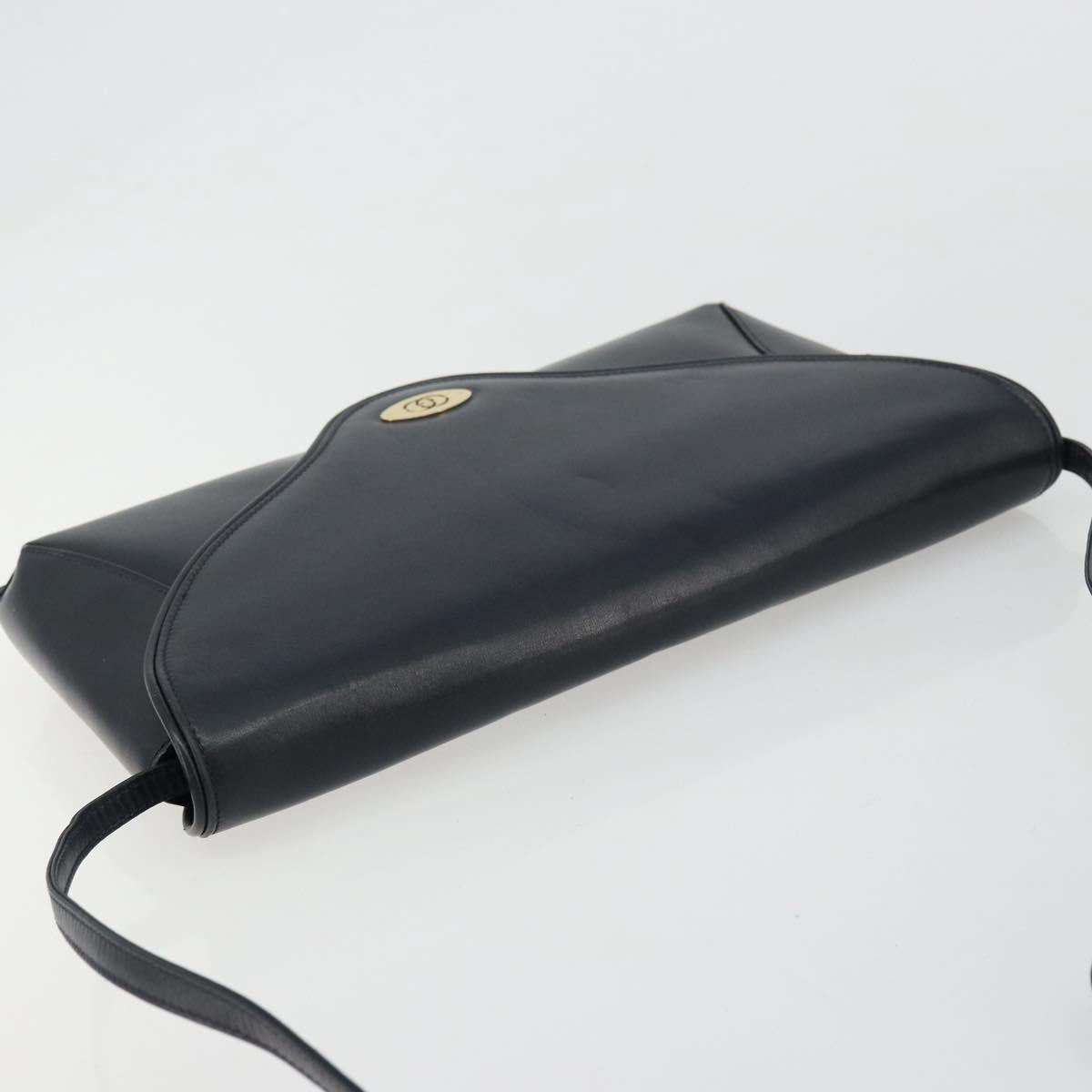 GUCCI Old Shoulder Bag Leather Navy Gold Auth am11511