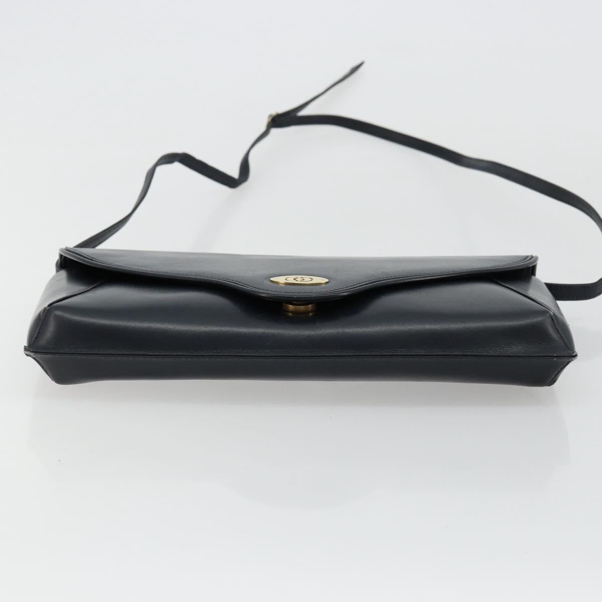 GUCCI Old Shoulder Bag Leather Navy Gold Auth am11511