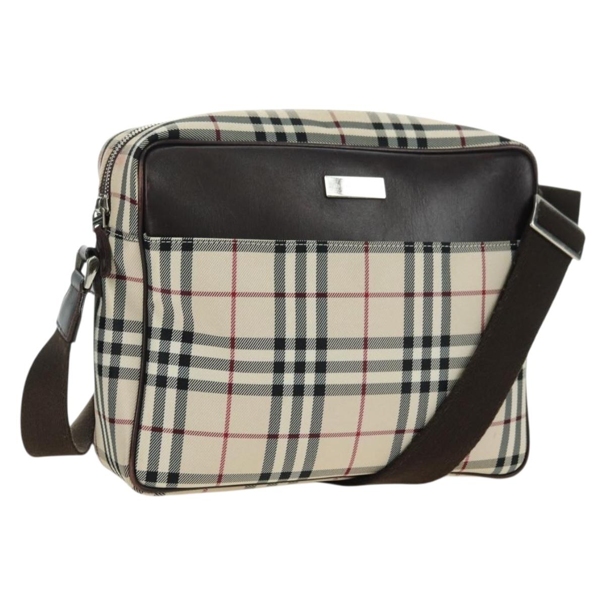 BURBERRY Nova Check Shoulder Bag Canvas Beige Silver Auth am11514