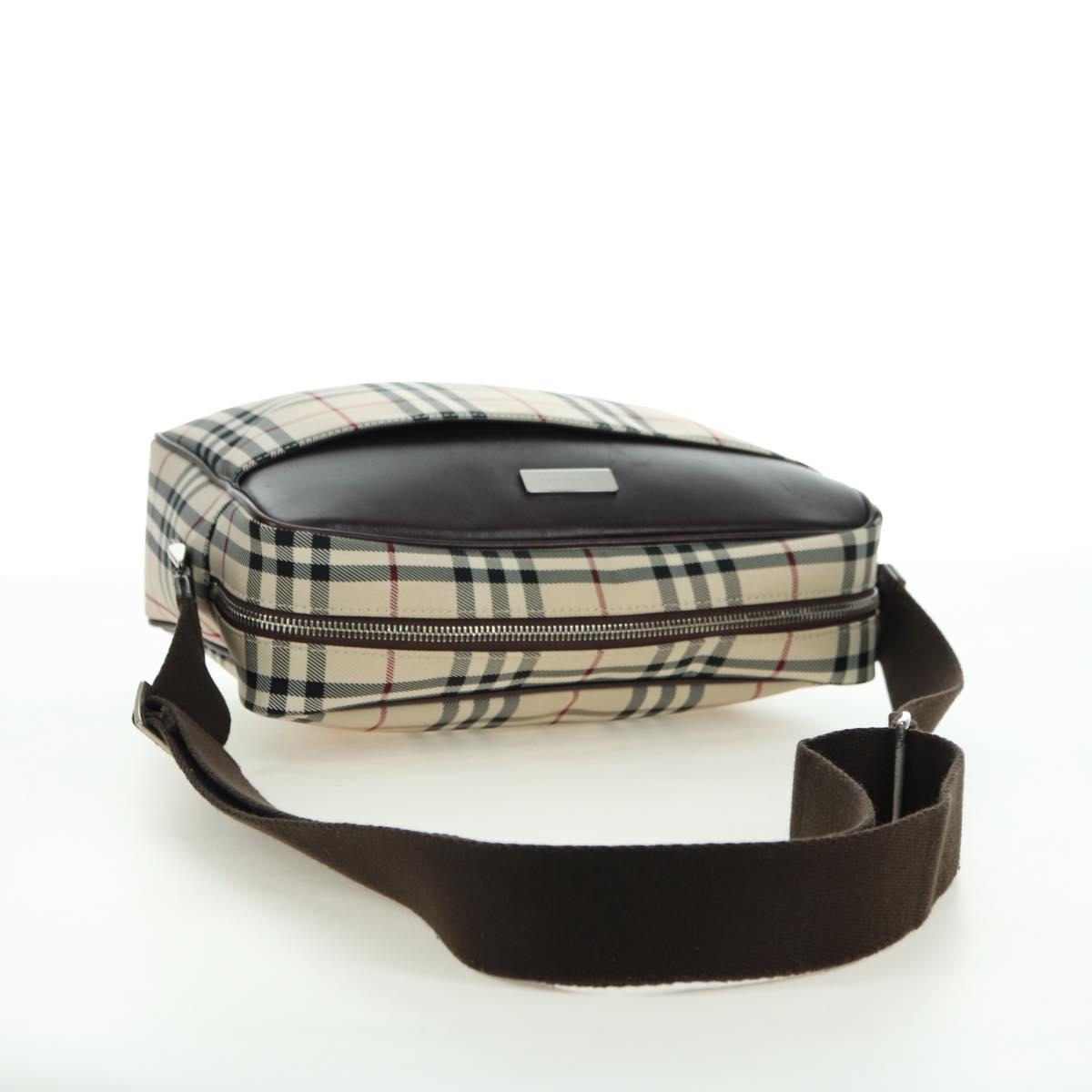 BURBERRY Nova Check Shoulder Bag Canvas Beige Silver Auth am11514