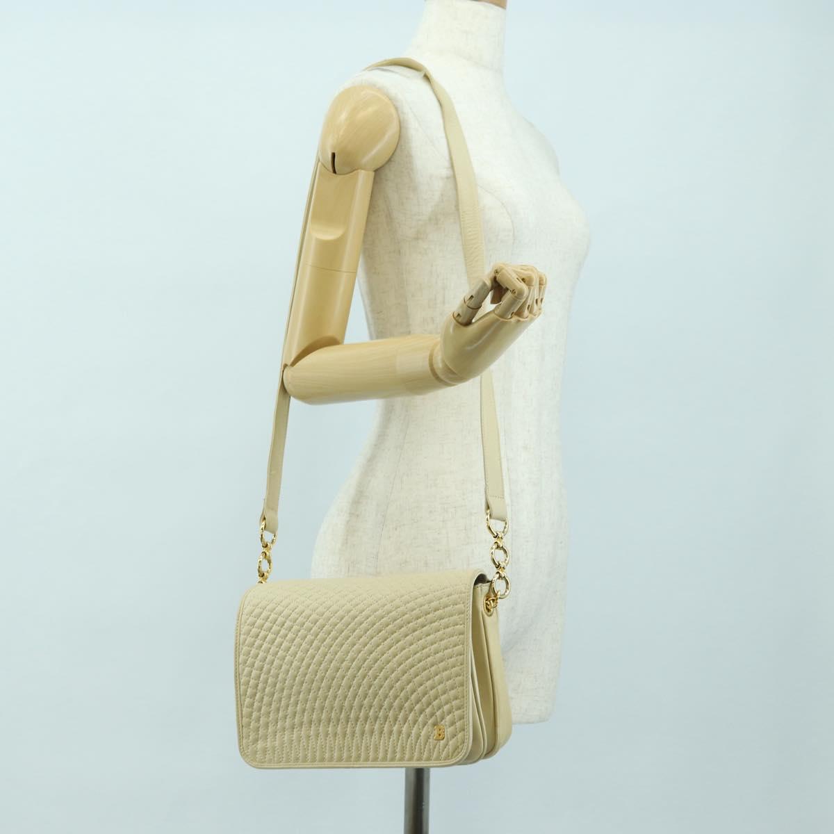 BALLY Shoulder Bag Leather Beige Gold Auth am11516A