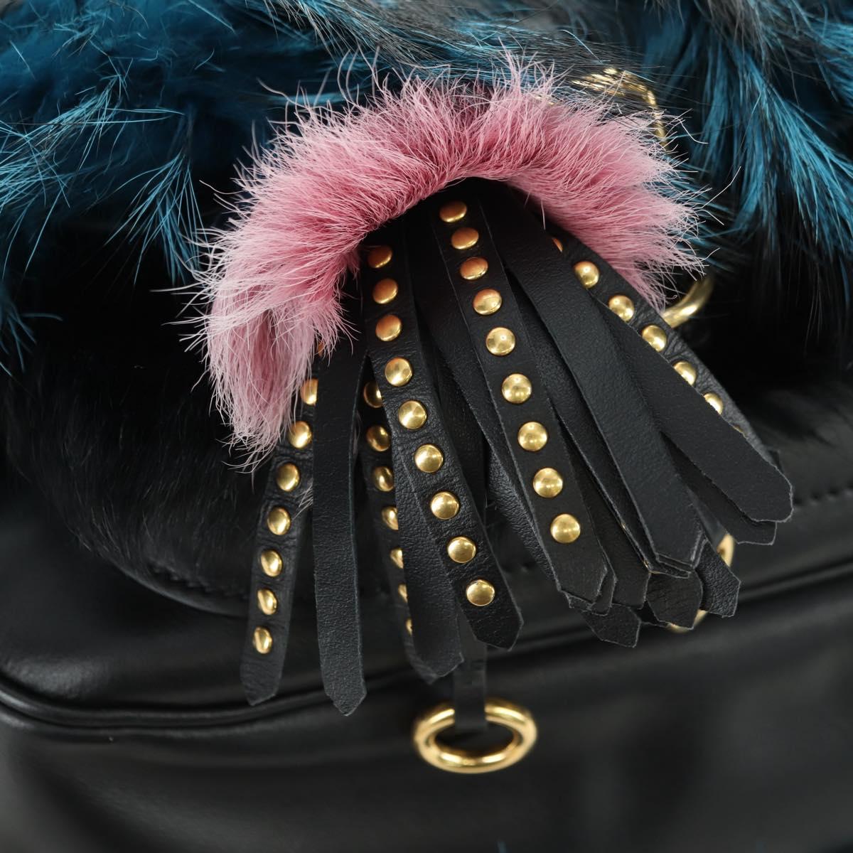 PRADA Hand Bag Fur Leather Blue Black Auth am11517SM