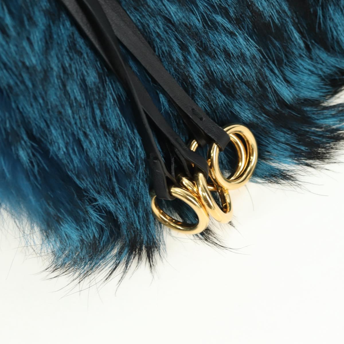 PRADA Hand Bag Fur Leather Blue Black Auth am11517SM