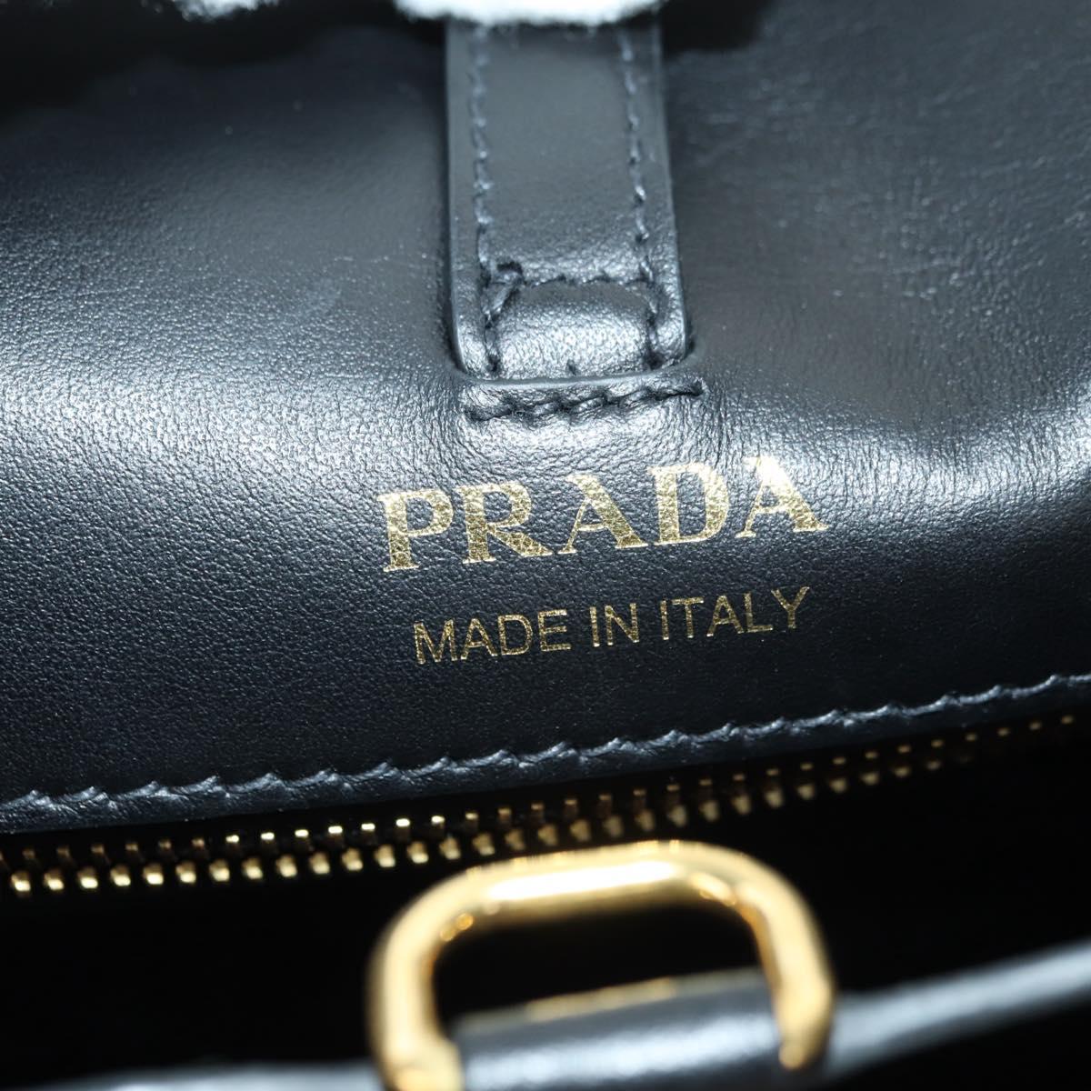 PRADA Hand Bag Fur Leather Blue Black Auth am11517SM