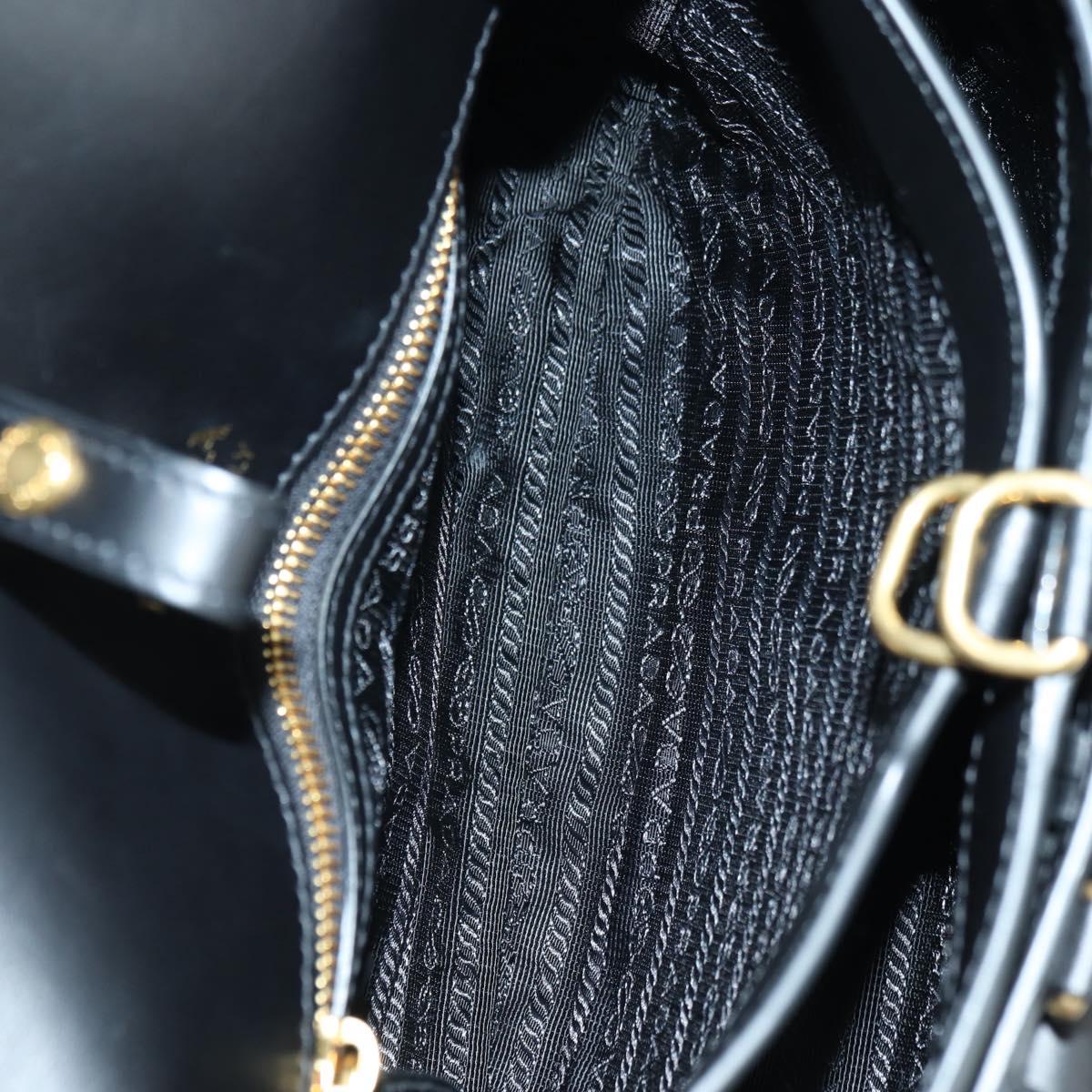 PRADA Hand Bag Fur Leather Blue Black Auth am11517SM