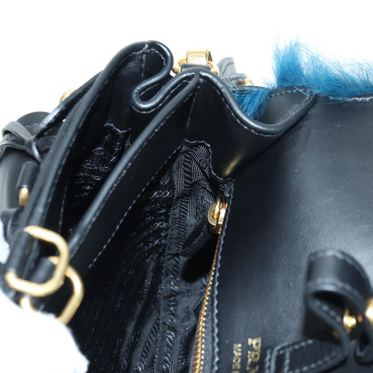 PRADA Hand Bag Fur Leather Blue Black Auth am11517SM